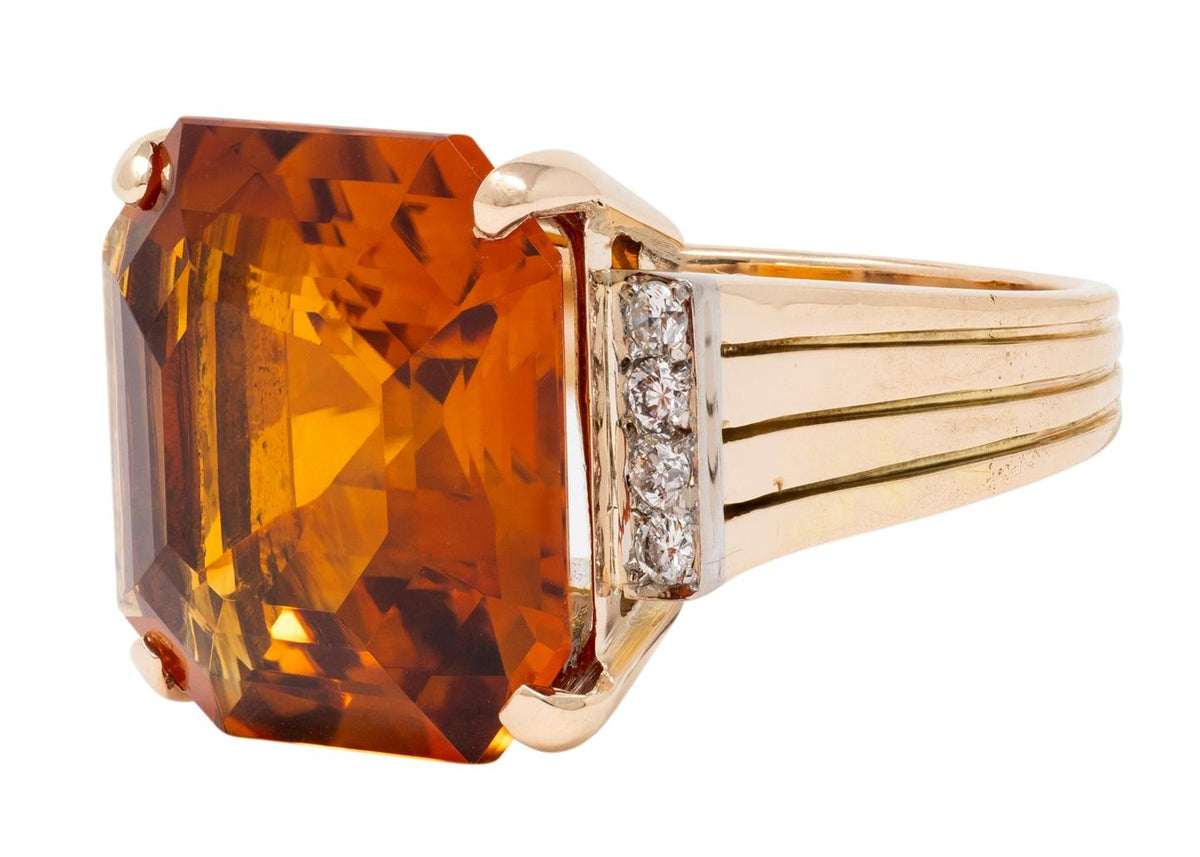 Retro Citrine Diamond 14 Karat Two-Tone Gold Vintage Cocktail Ring