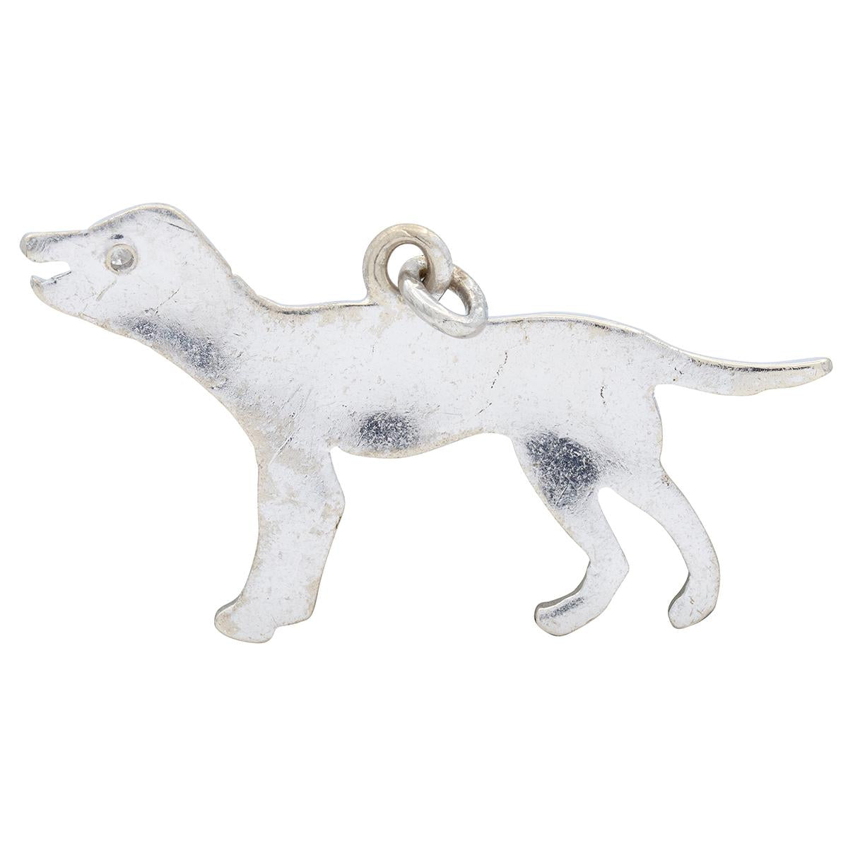 Art Deco Diamond 14 Karat White Gold Vintage Dog Charm