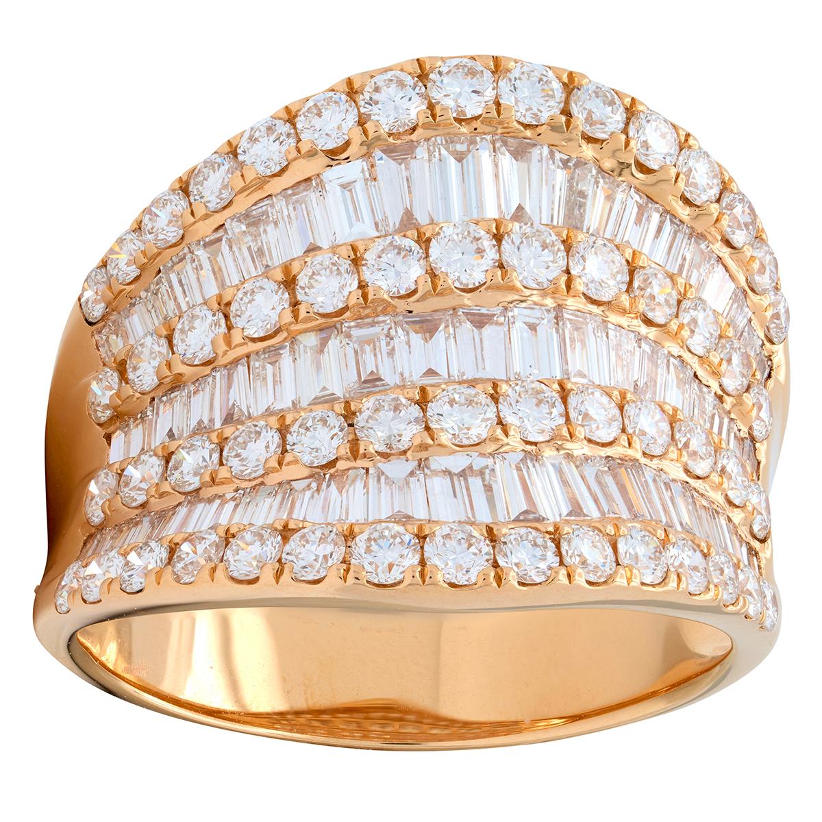 Contemporary 3.50 CTW Diamond 18 Karat Rose Gold Seven Row Wavy Band Ring