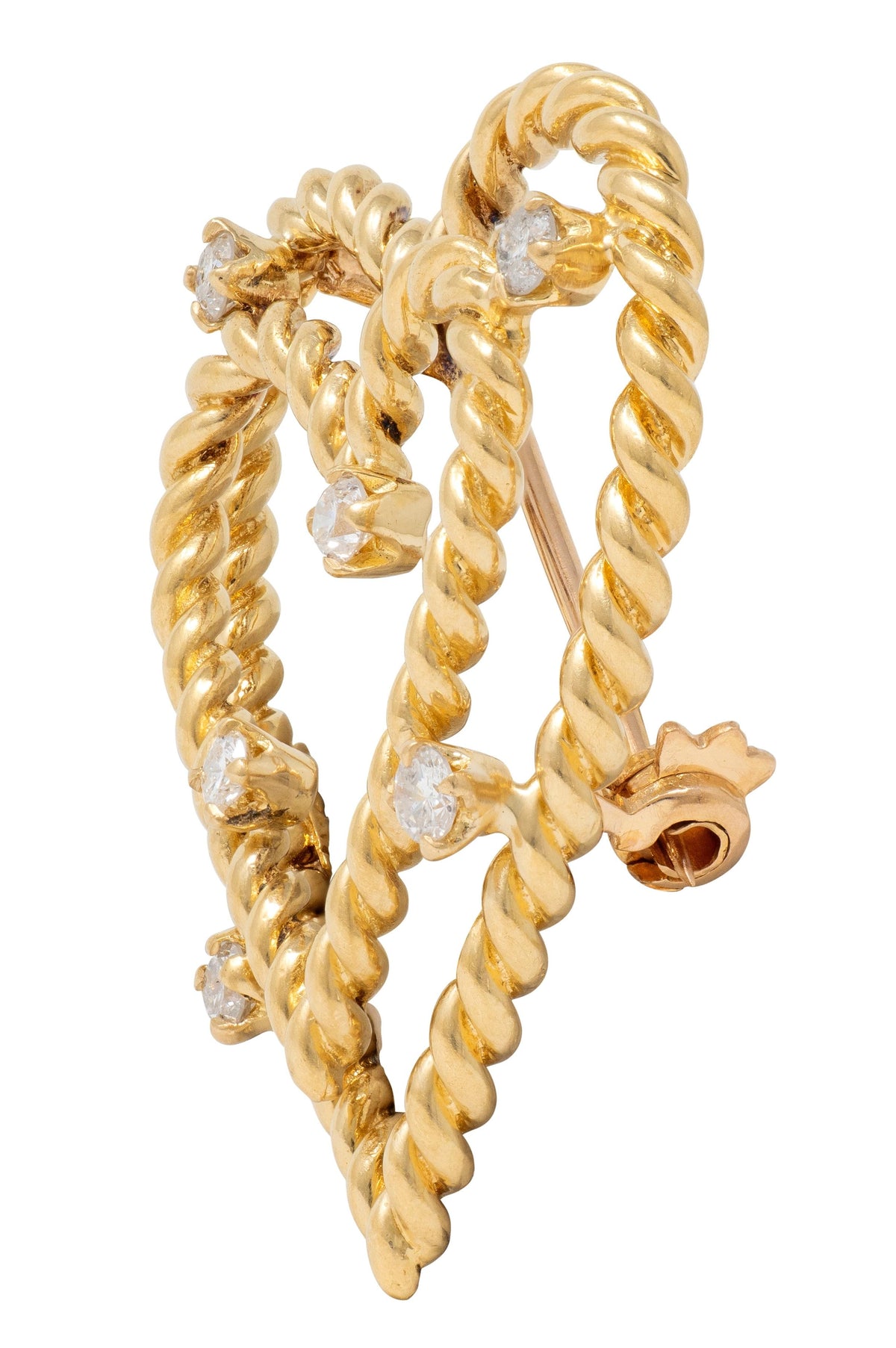 Tiffany & Co. 1960's Diamond 18 Karat Gold Vintage Twisted Rope Heart Brooch