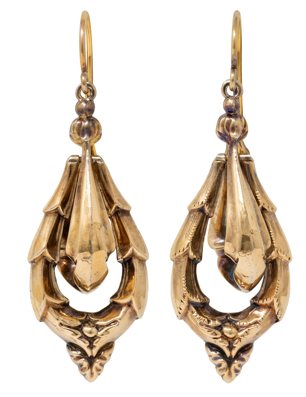 Victorian 14 Karat Yellow Gold Antique Foliate Garland Drop Earrings