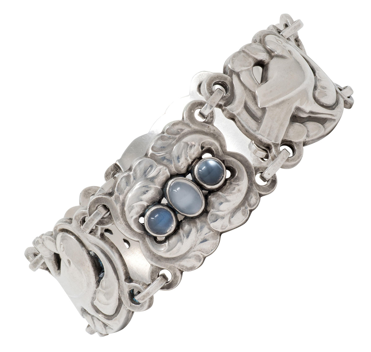 Georg Jensen Moonstone Sterling Silver Vintage Dove Link Bracelet No. 14
