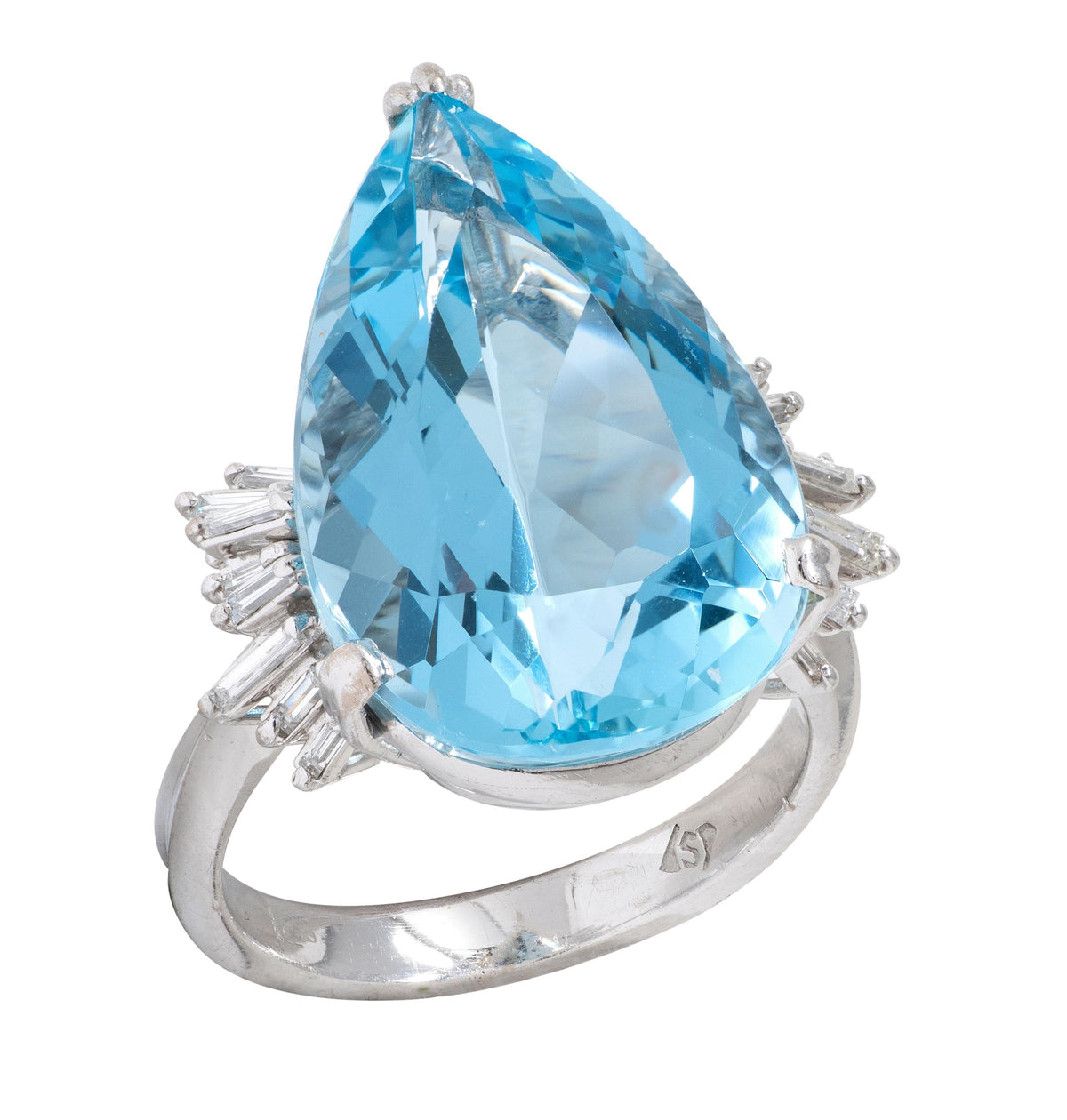 Mid-Century Diamond Aquamarine 18 Karat White Gold Vintage Spray Cocktail Ring
