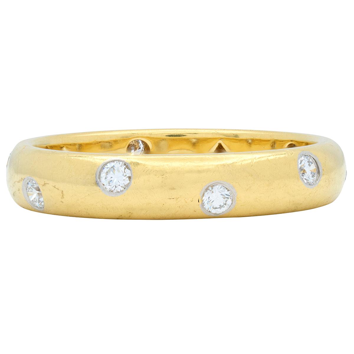 Tiffany & Co. 1990's Diamond 18K Yellow Gold Platinum Vintage Etoilé Band Ring