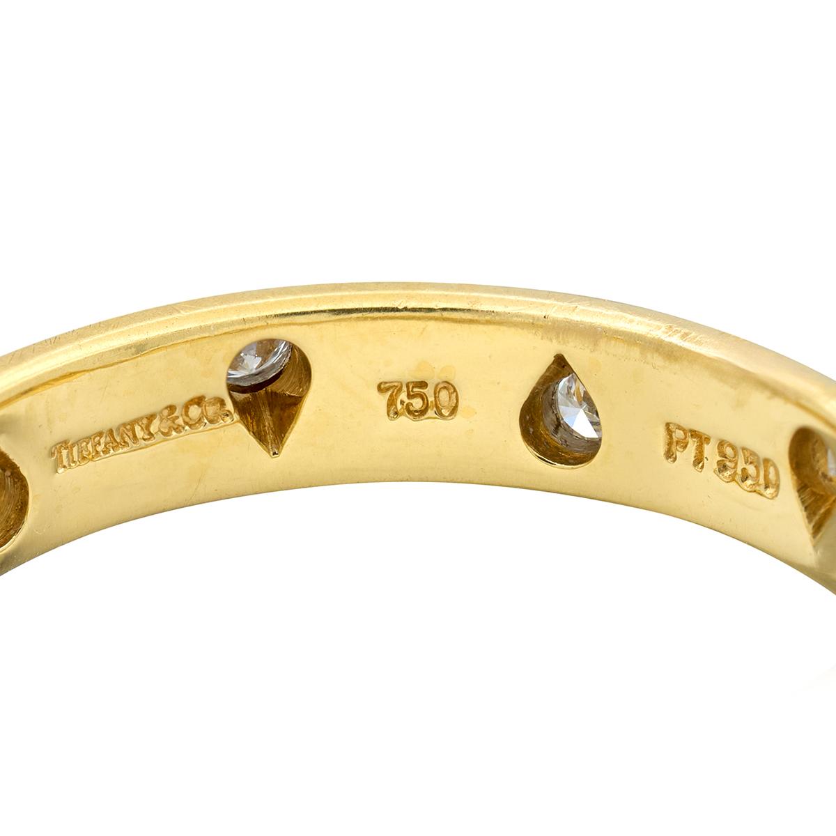 Tiffany & Co. 1990's Diamond 18K Yellow Gold Platinum Vintage Etoilé Band Ring