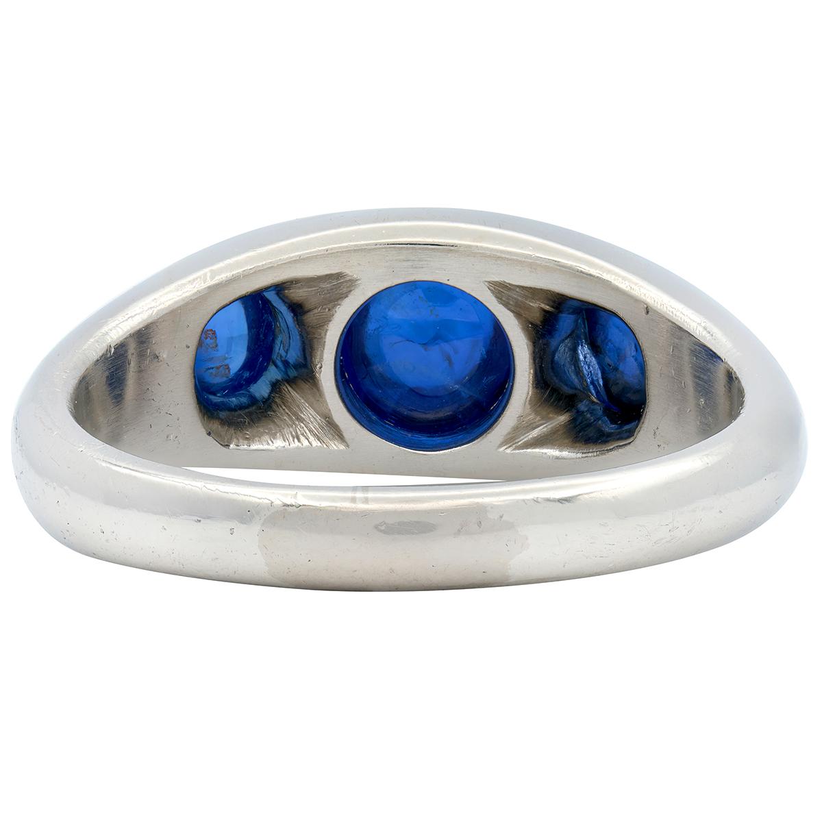 Art Deco 1.66 CTW Sapphire Cabochon Platinum Vintage Three Stone Ring
