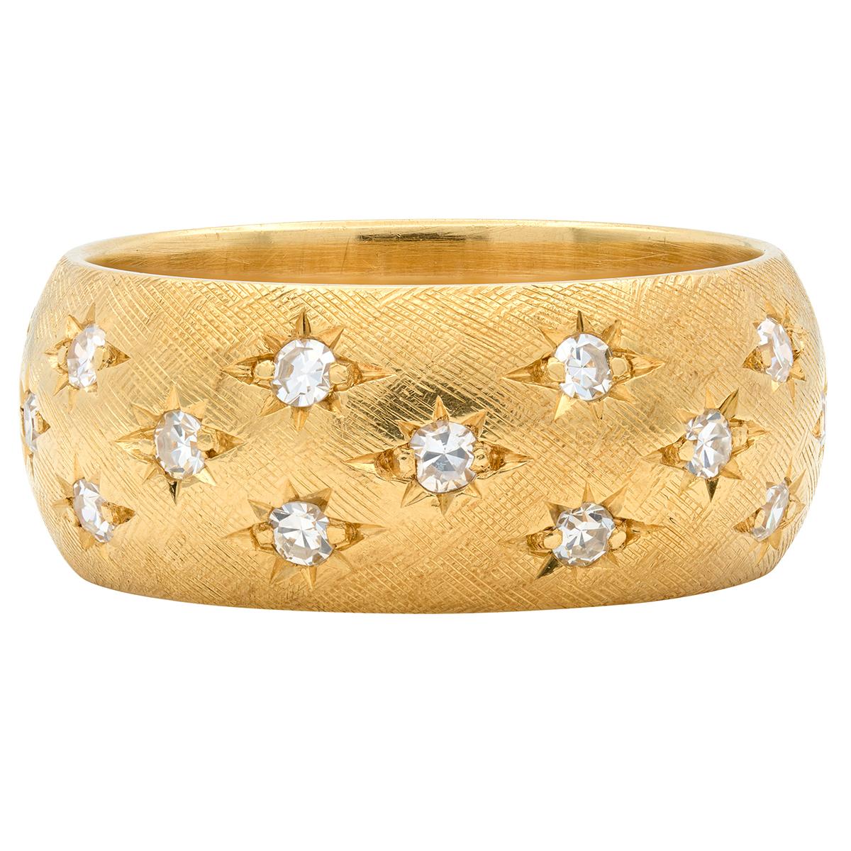 Mid-Century Diamond 18 Karat Yellow Gold Star Vintage Eternity Band Ring