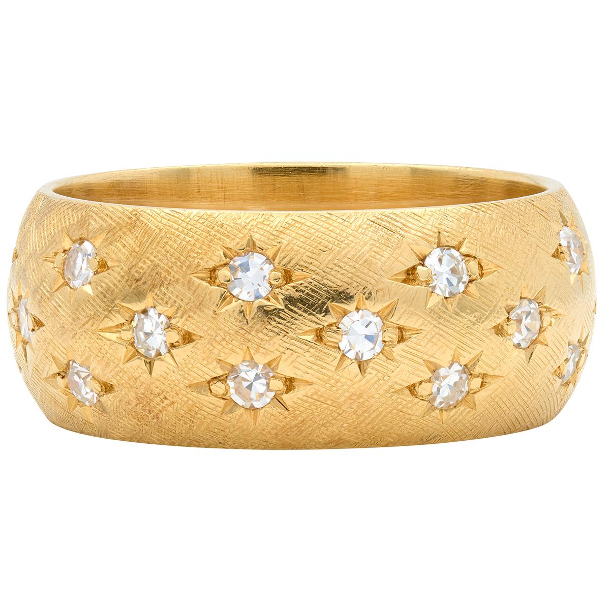 Mid-Century Diamond 18 Karat Yellow Gold Star Vintage Eternity Band Ring