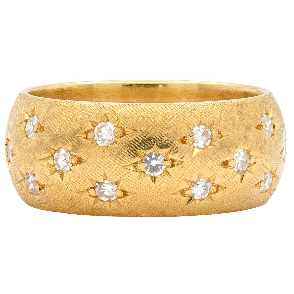 Mid-Century Diamond 18 Karat Yellow Gold Star Vintage Eternity Band Ring