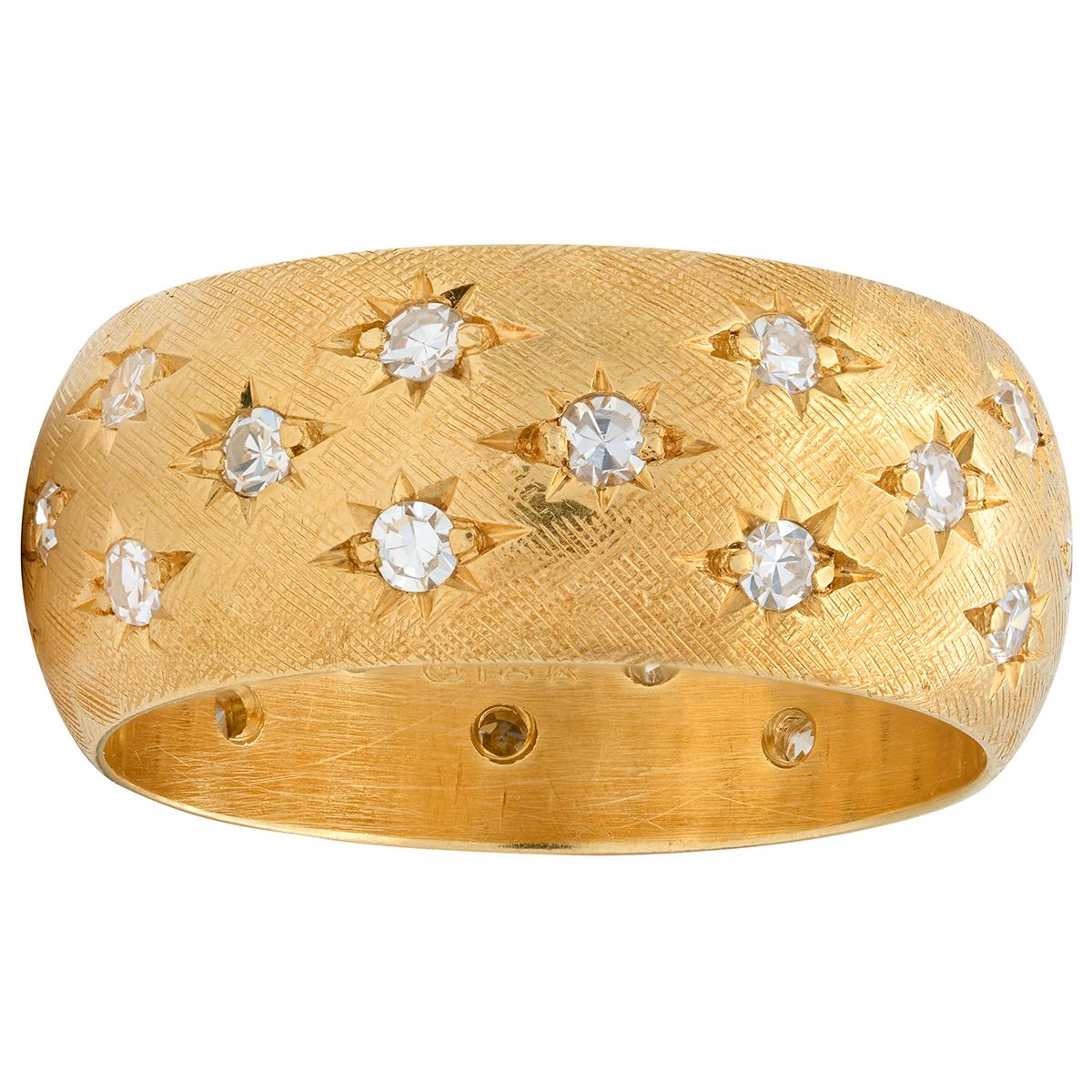 Mid-Century Diamond 18 Karat Yellow Gold Star Vintage Eternity Band Ring
