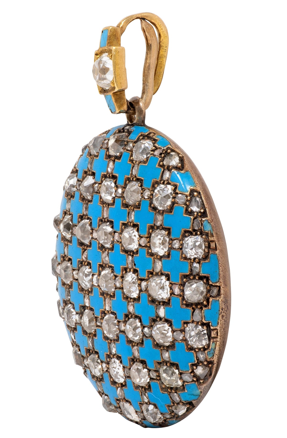 Victorian 4.08 CTW Diamond Enamel 14 Karat Yellow Gold Antique Locket Pendant