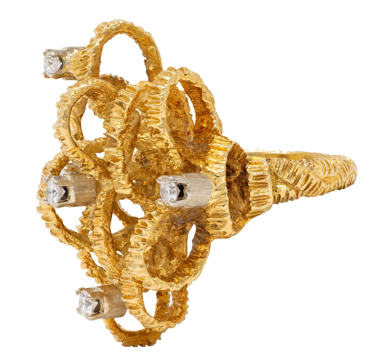 Buccellati 1960's Diamond 18 Karat Two-Tone Gold Vintage Ribbon Ring