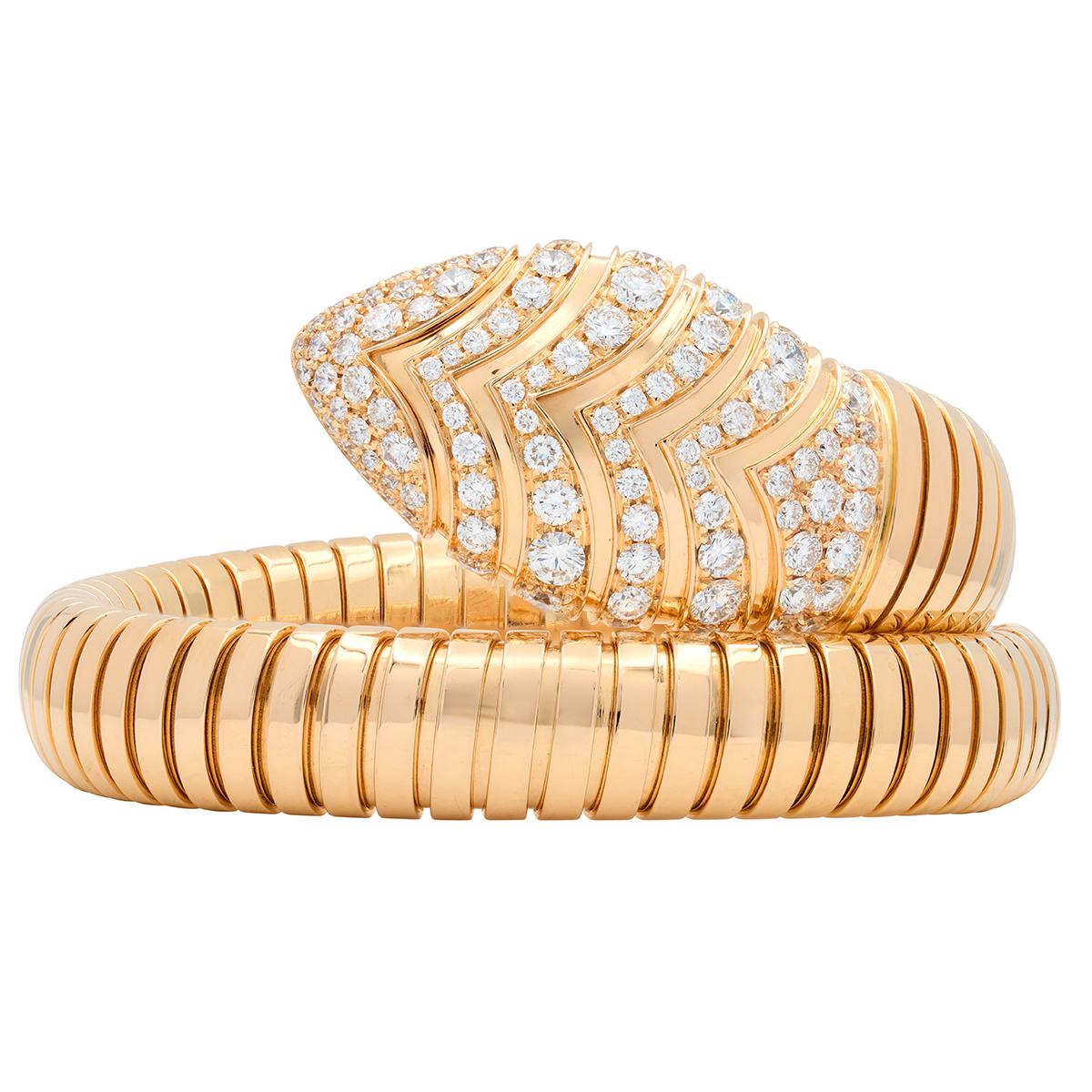 Bulgari Diamond 18 Karat Rose Gold Serpenti Tubogas Wrap Bracelet