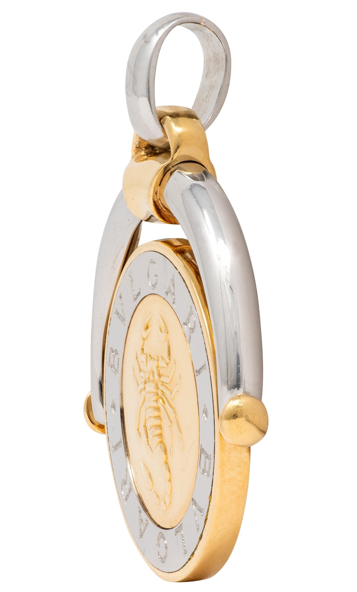 Bvlgari 1990's 18K Gold Stainless Steel Vintage Scorpio Zodiac Flip Pendant