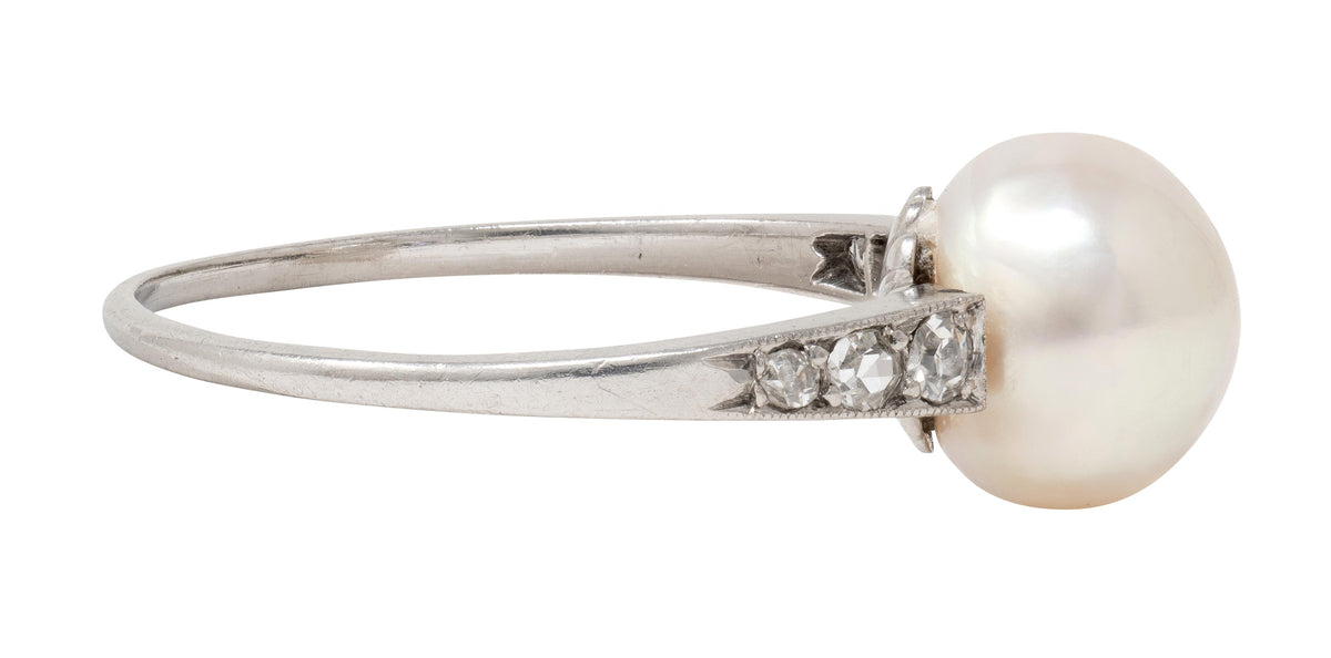Edwardian Natural Saltwater Pinctada Pearl Diamond Platinum Antique Ring GIA