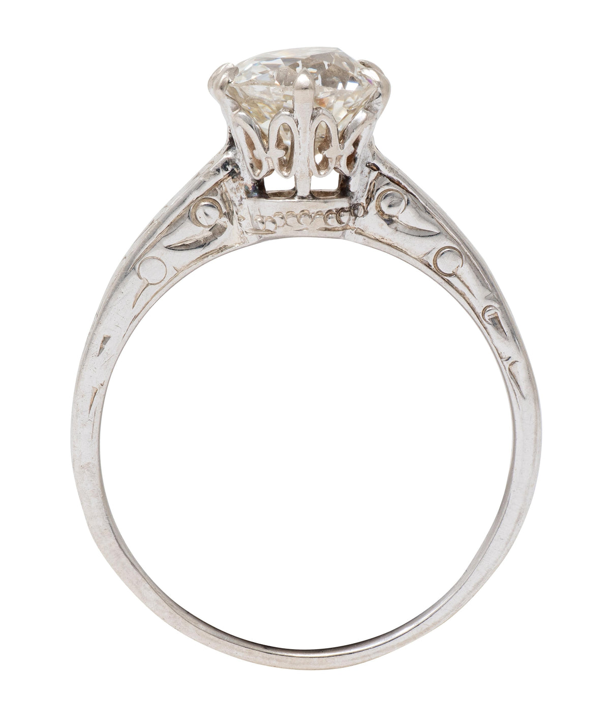 Art Deco Old Mine Diamond 14K Gold Vintage Scrolling Solitaire Engagement Ring