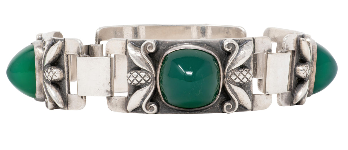 Georg Jensen Vintage Chrysoprase Sterling Silver Antique Pinecone 478 Bracelet