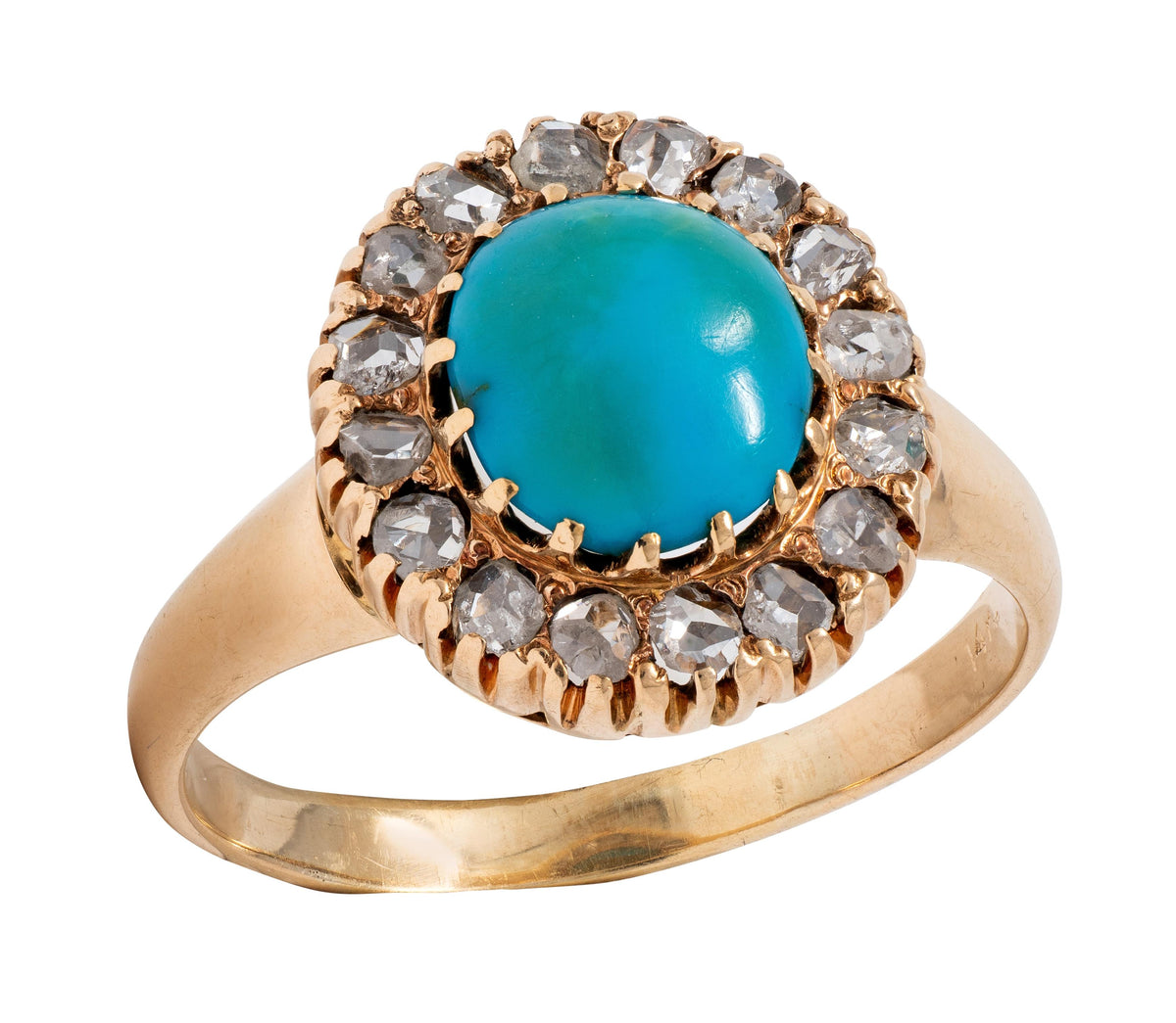 Victorian Turquoise Diamond 14 Karat Yellow Gold Antique Halo Ring