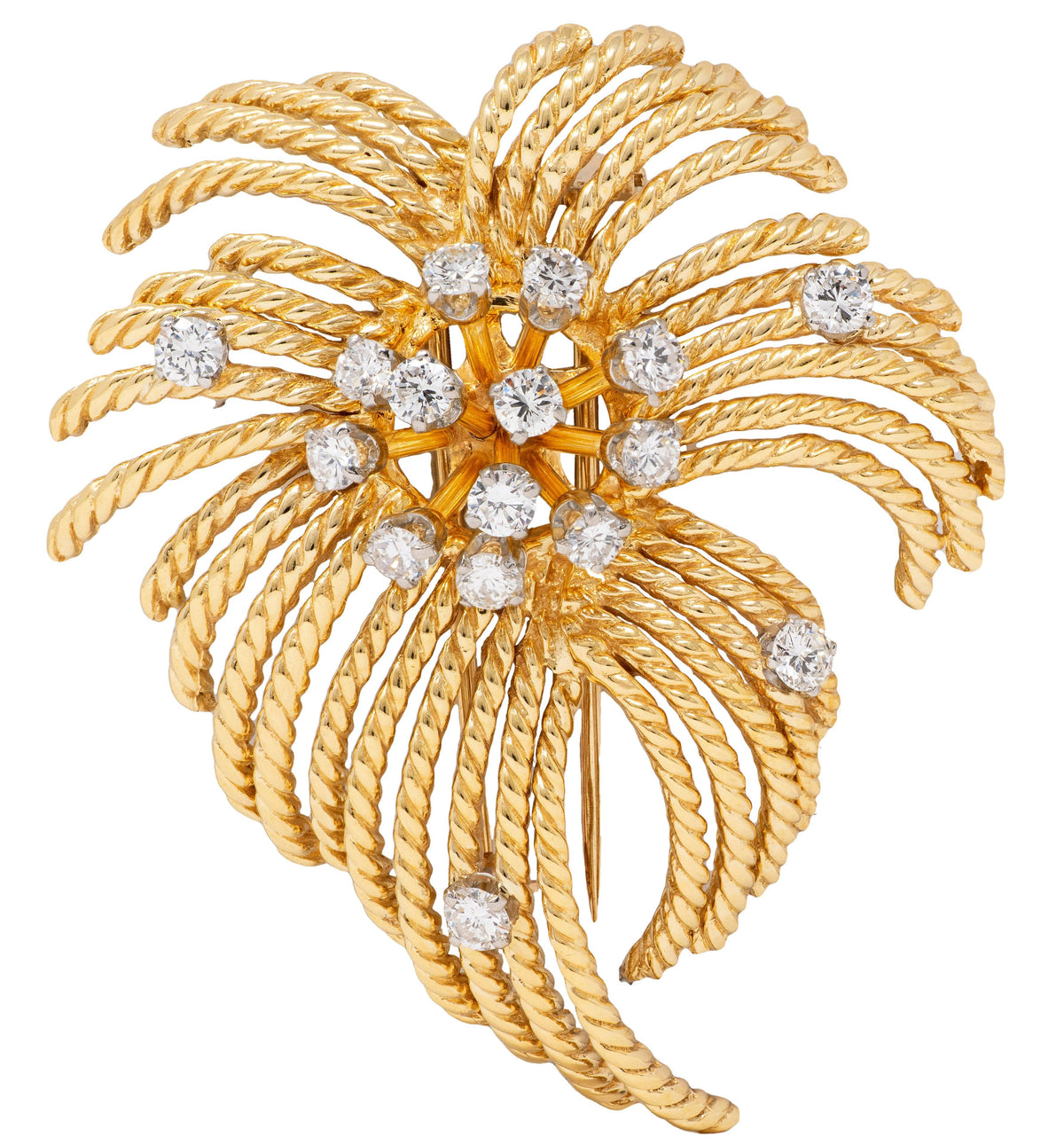 Van Cleef & Arpels 1960's Diamond 14 Karat Yellow Gold Platinum Vintage Brooch