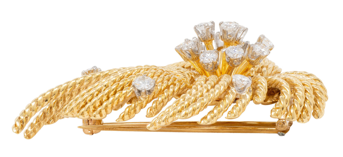 Van Cleef & Arpels 1960's Diamond 14 Karat Yellow Gold Platinum Vintage Brooch