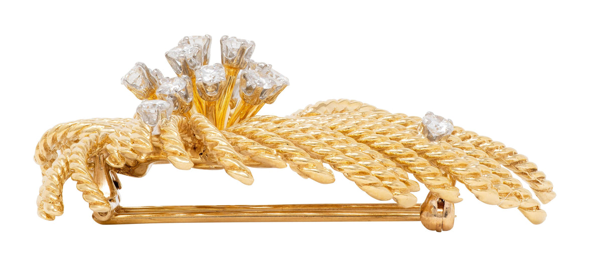 Van Cleef & Arpels 1960's Diamond 14 Karat Yellow Gold Platinum Vintage Brooch