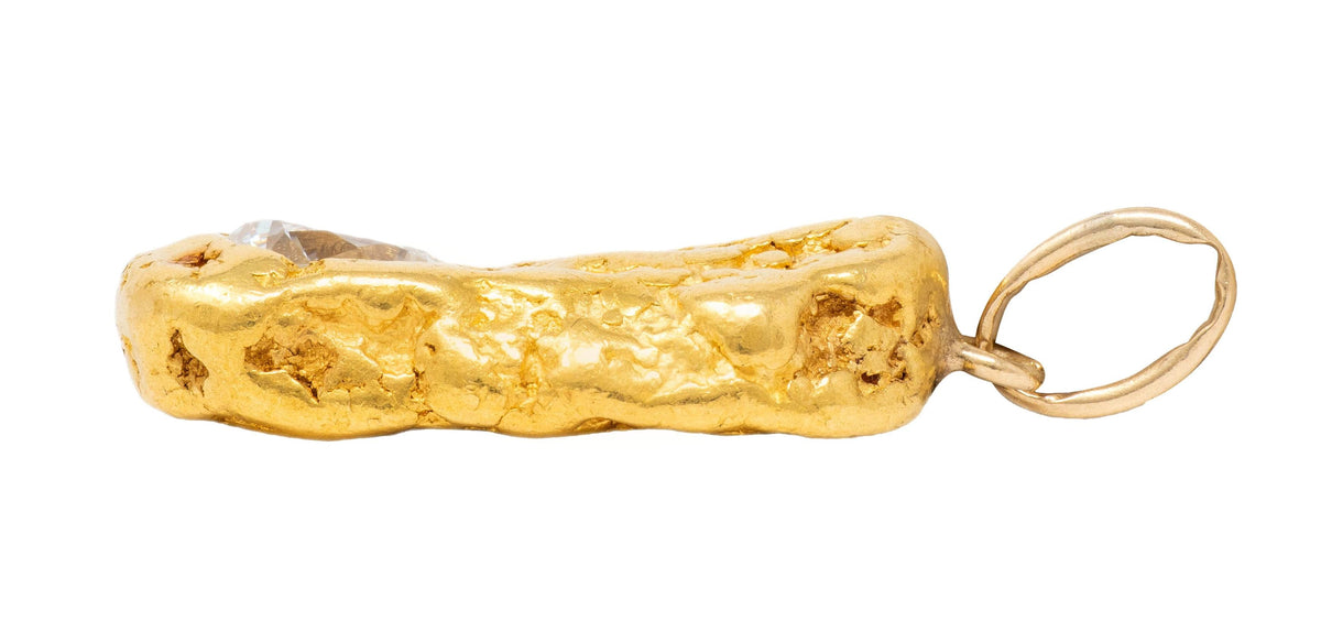 1970's 24 Karat Natural Gold Nugget Diamond Vintage Pendant