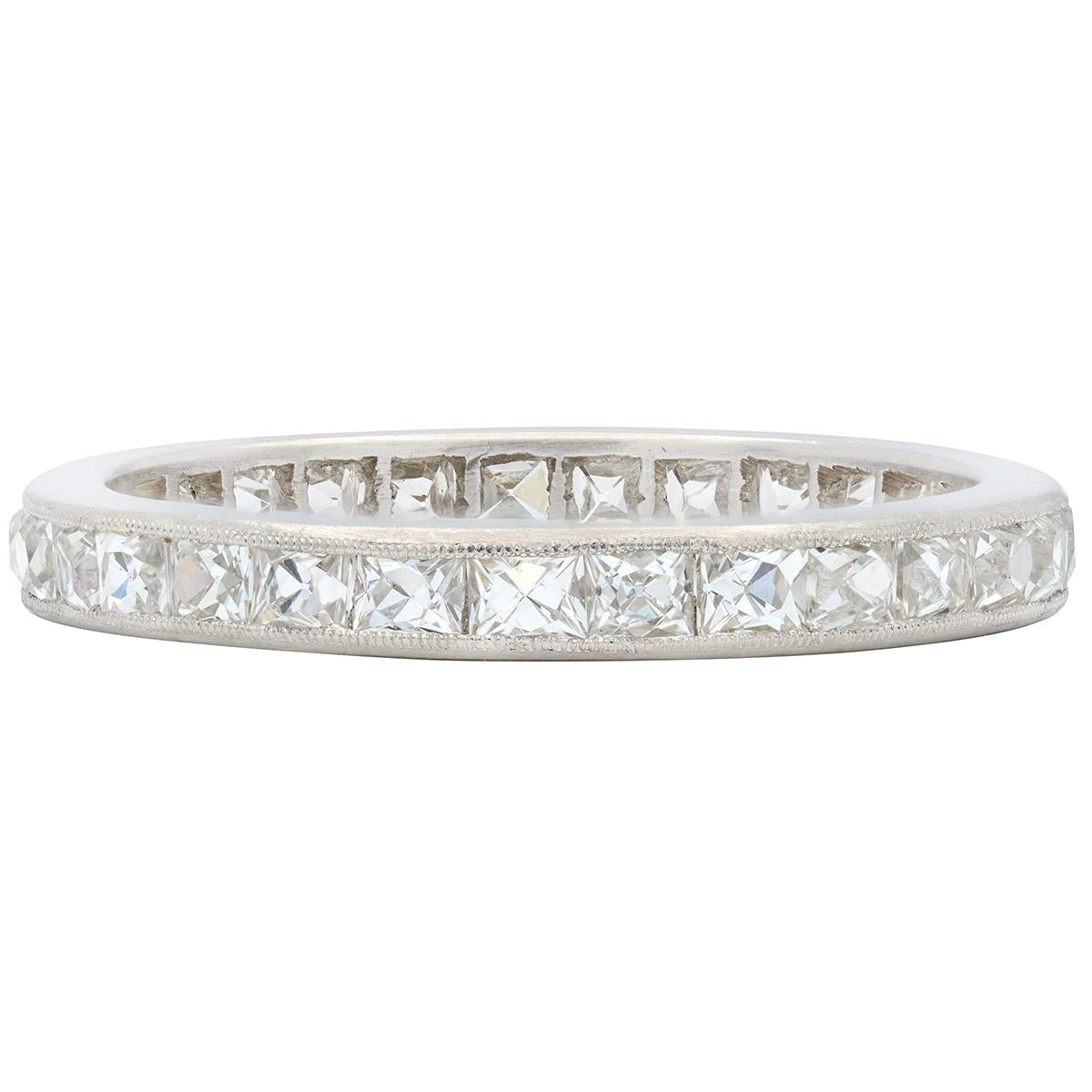 Art Deco 1.05 CTW Diamond Platinum Vintage French Cut Eternity Wedding Band Ring