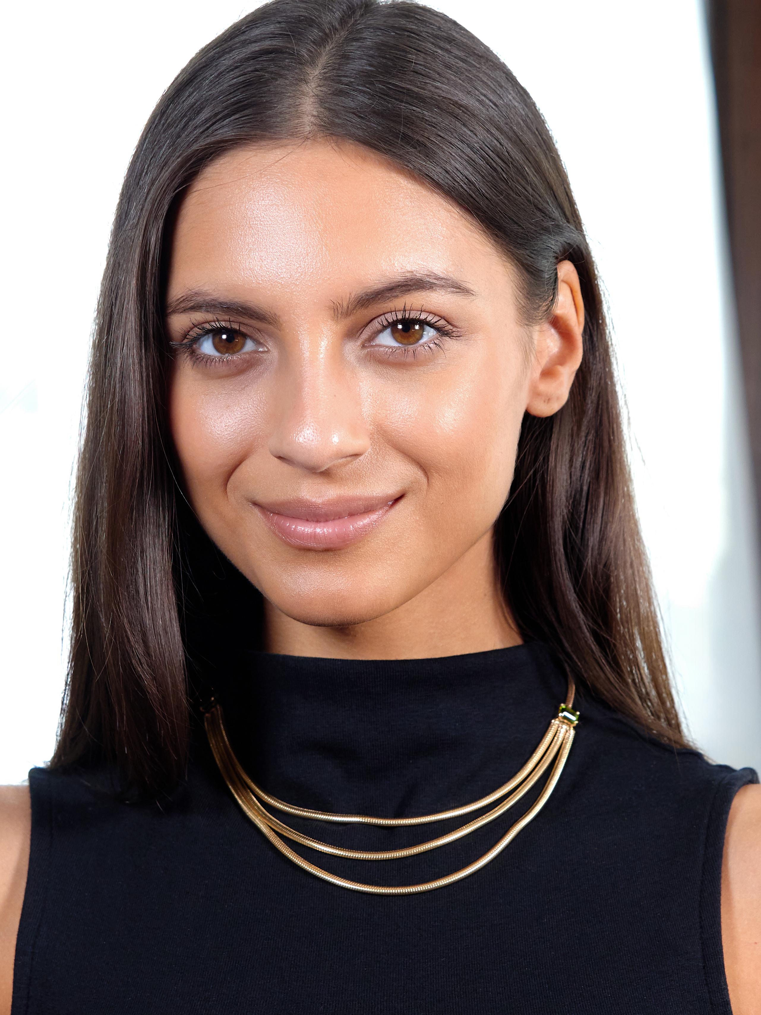 1990's Peridot 14K Gold Vintage Swagged Multi-Strand Snake Chain Necklace