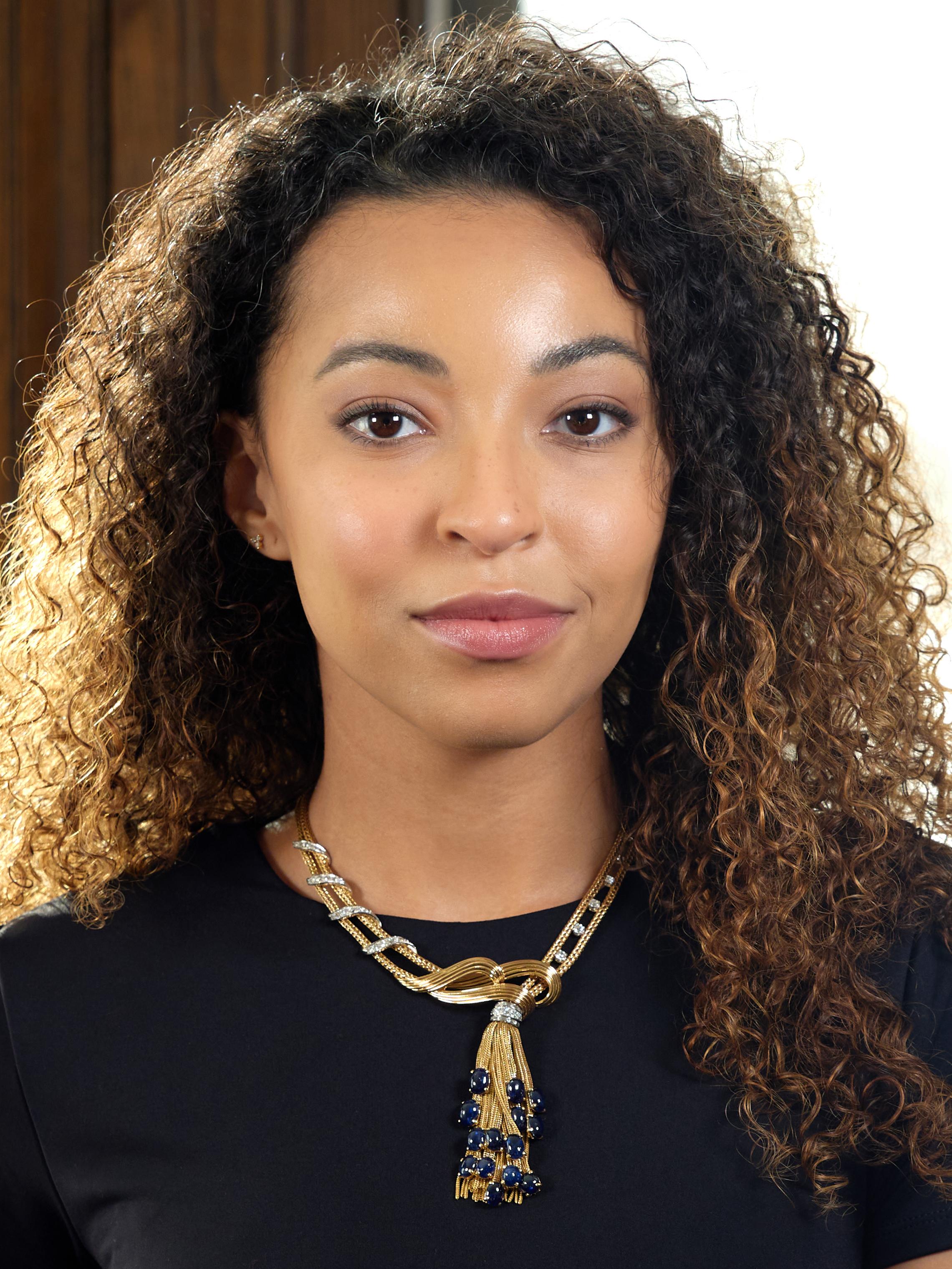 Boucheron Paris 1950's Sapphire Diamond 18K Yellow Gold Platinum Tassel Necklace