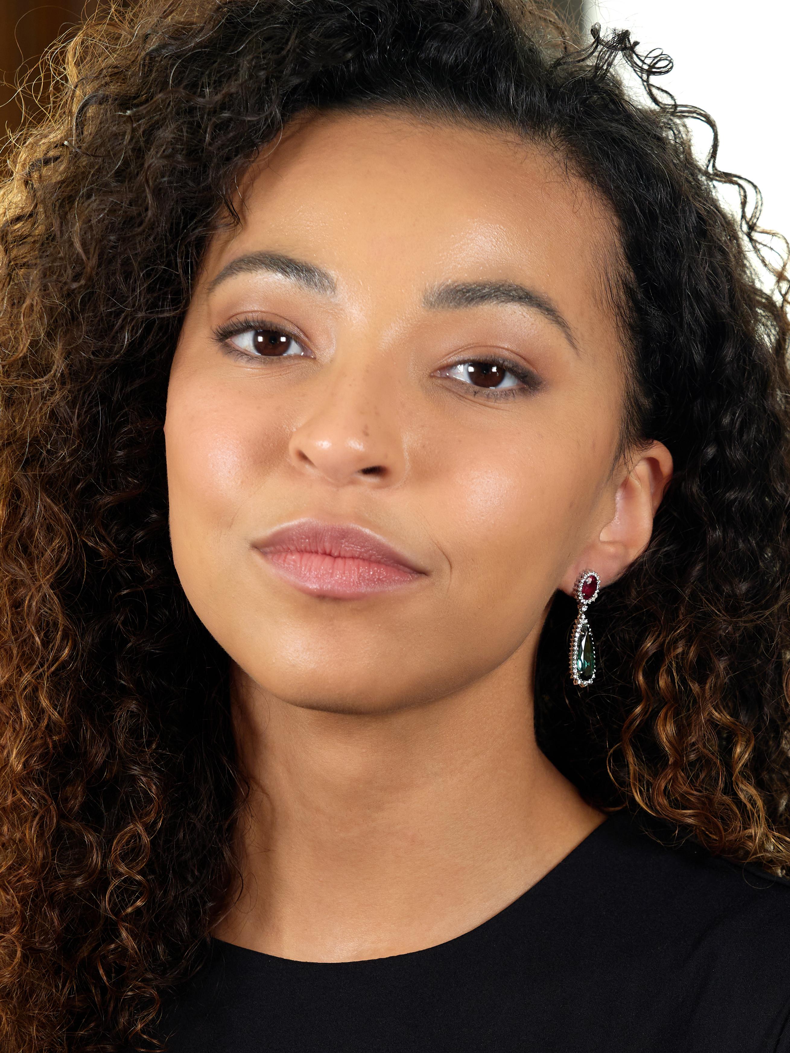 Vianna Brasil Contemporary 9.53 CTW Tourmaline Diamond 18K Gold Drop Earrings