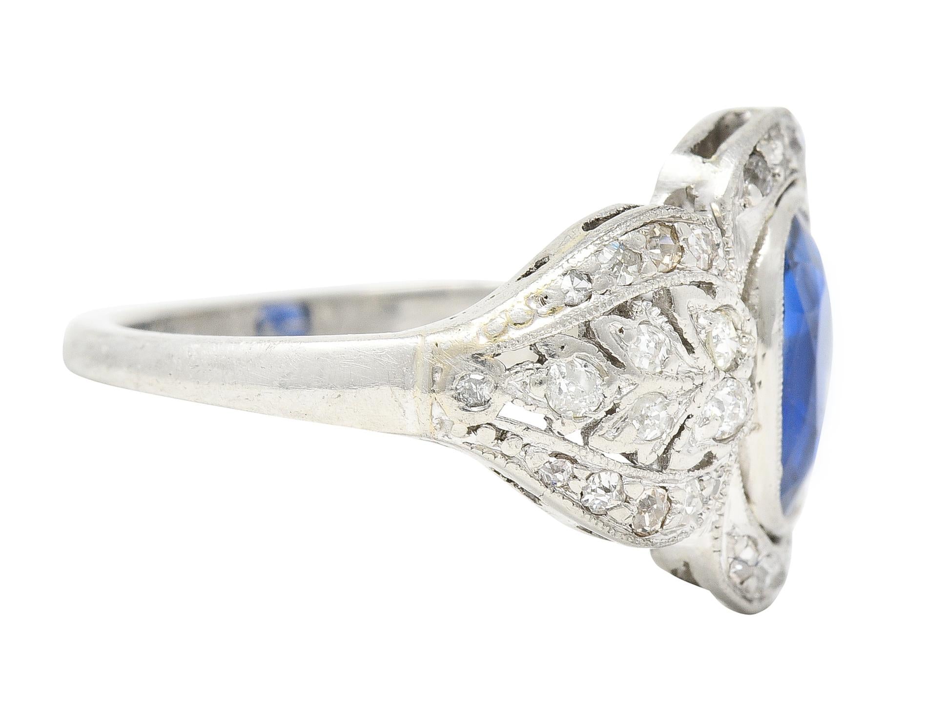 Edwardian 2.56 CTW No Heat Burma Sapphire Diamond Platinum Antique Ring AGL