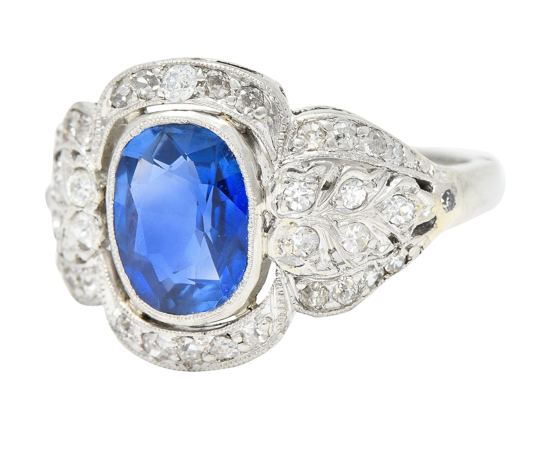 Edwardian 2.56 CTW No Heat Burma Sapphire Diamond Platinum Antique Ring AGL
