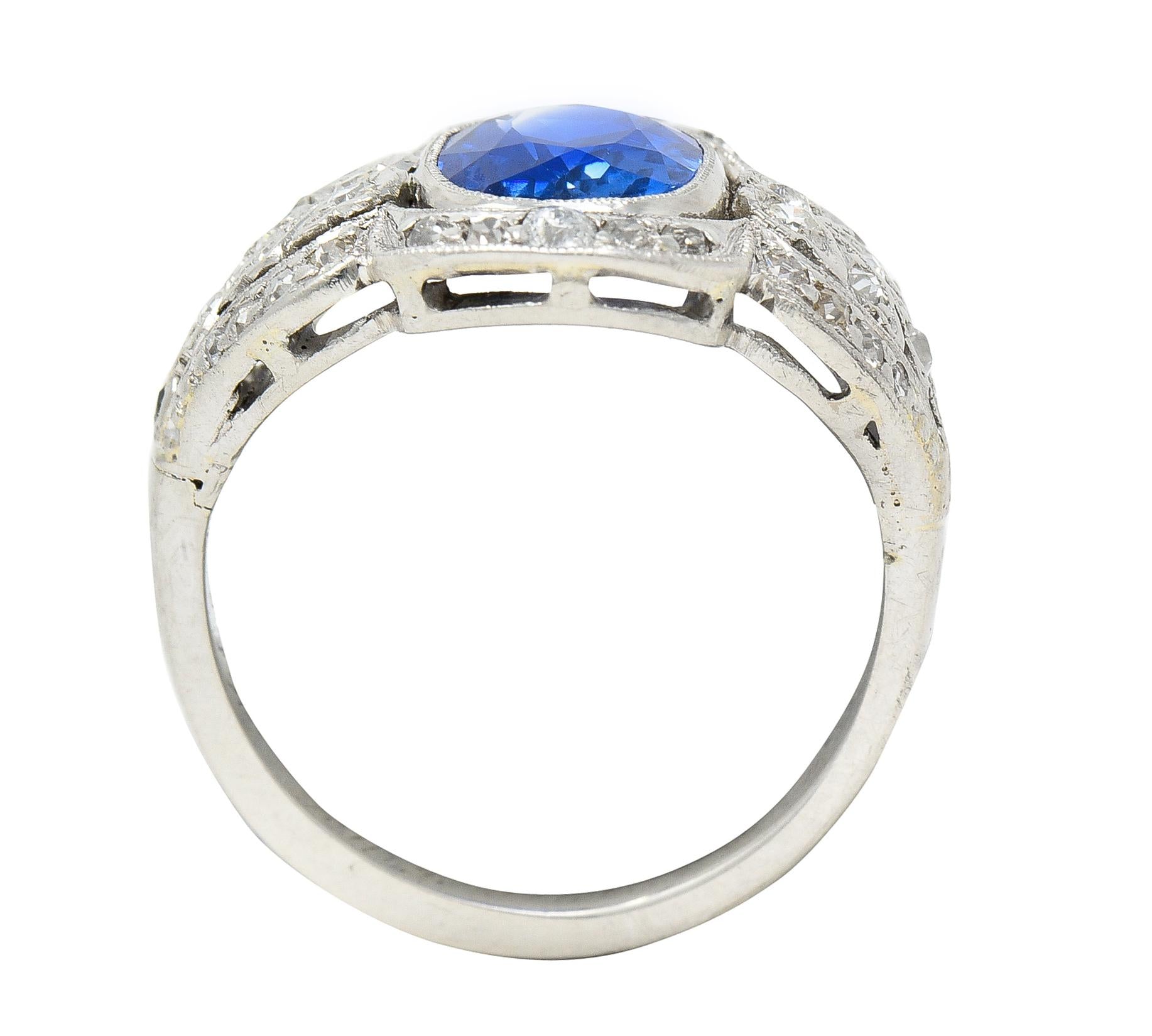 Edwardian 2.56 CTW No Heat Burma Sapphire Diamond Platinum Antique Ring AGL