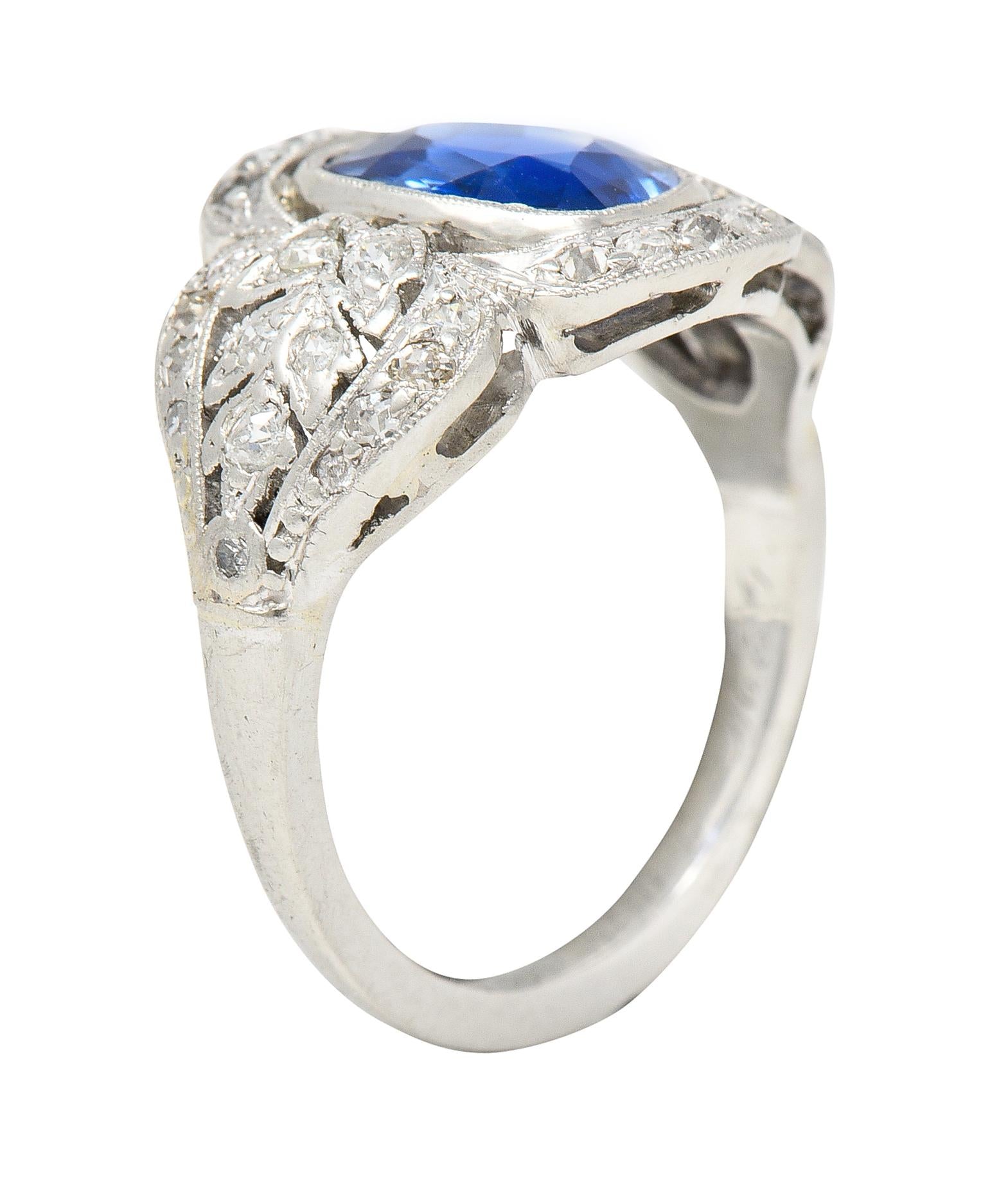 Edwardian 2.56 CTW No Heat Burma Sapphire Diamond Platinum Antique Ring AGL
