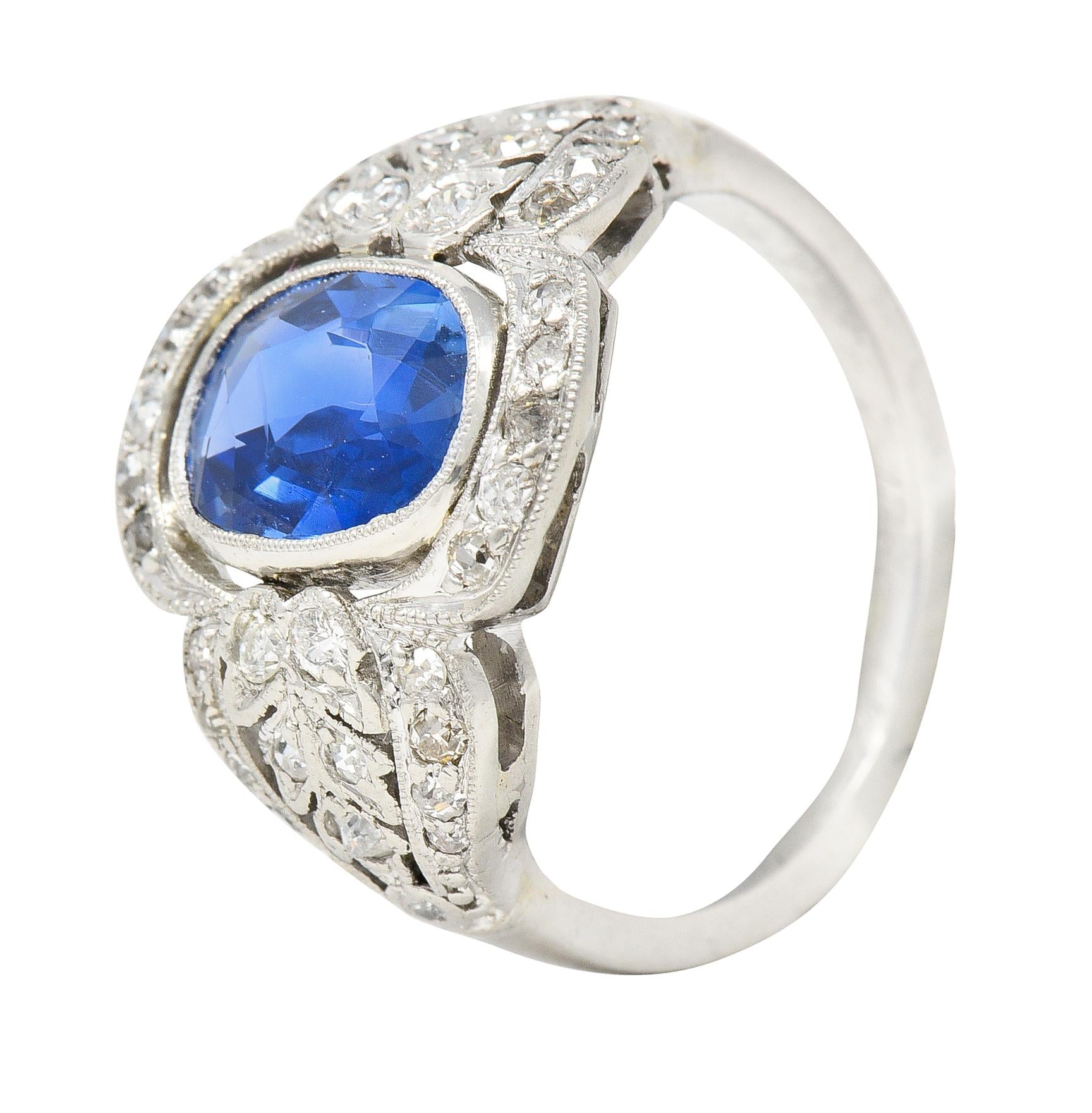 Edwardian 2.56 CTW No Heat Burma Sapphire Diamond Platinum Antique Ring AGL