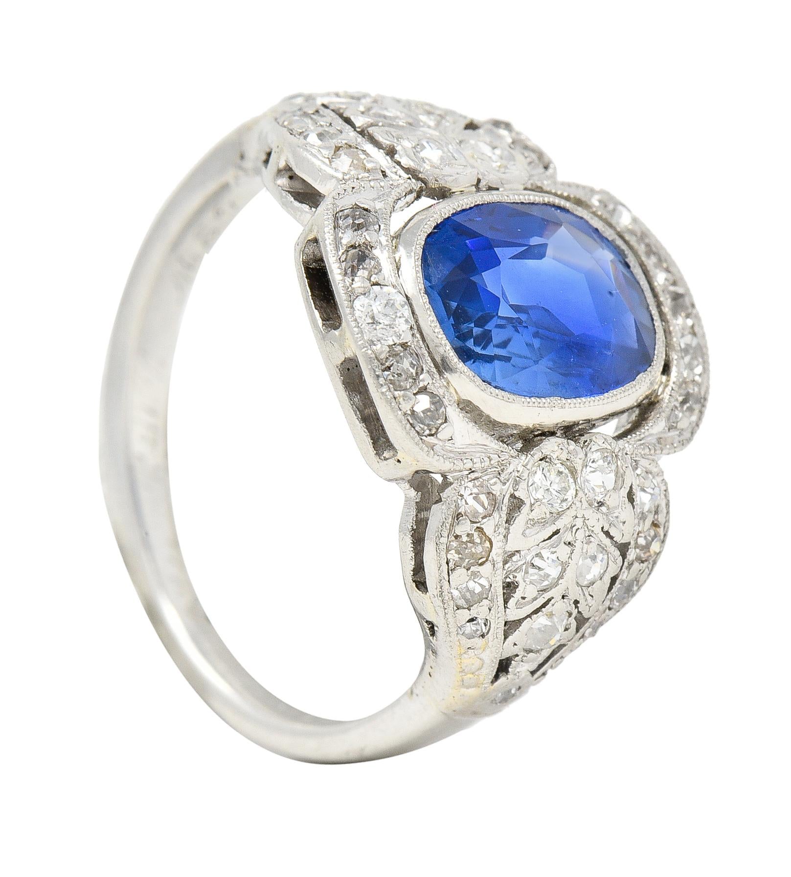 Edwardian 2.56 CTW No Heat Burma Sapphire Diamond Platinum Antique Ring AGL