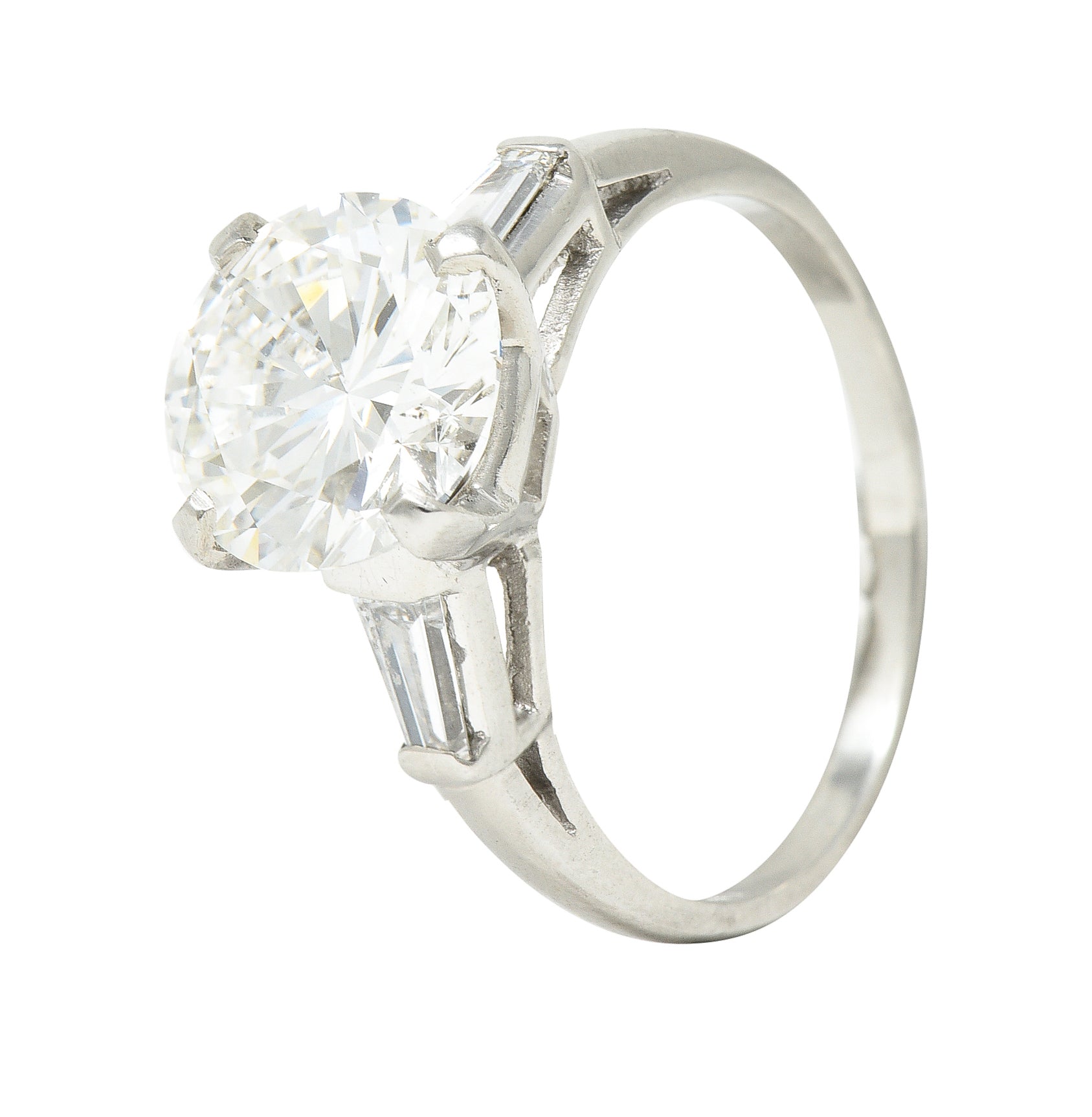 Mid-Century 3.15 CTW Diamond Platinum Vintage Engagement Ring GIA Wilson's Estate Jewelry