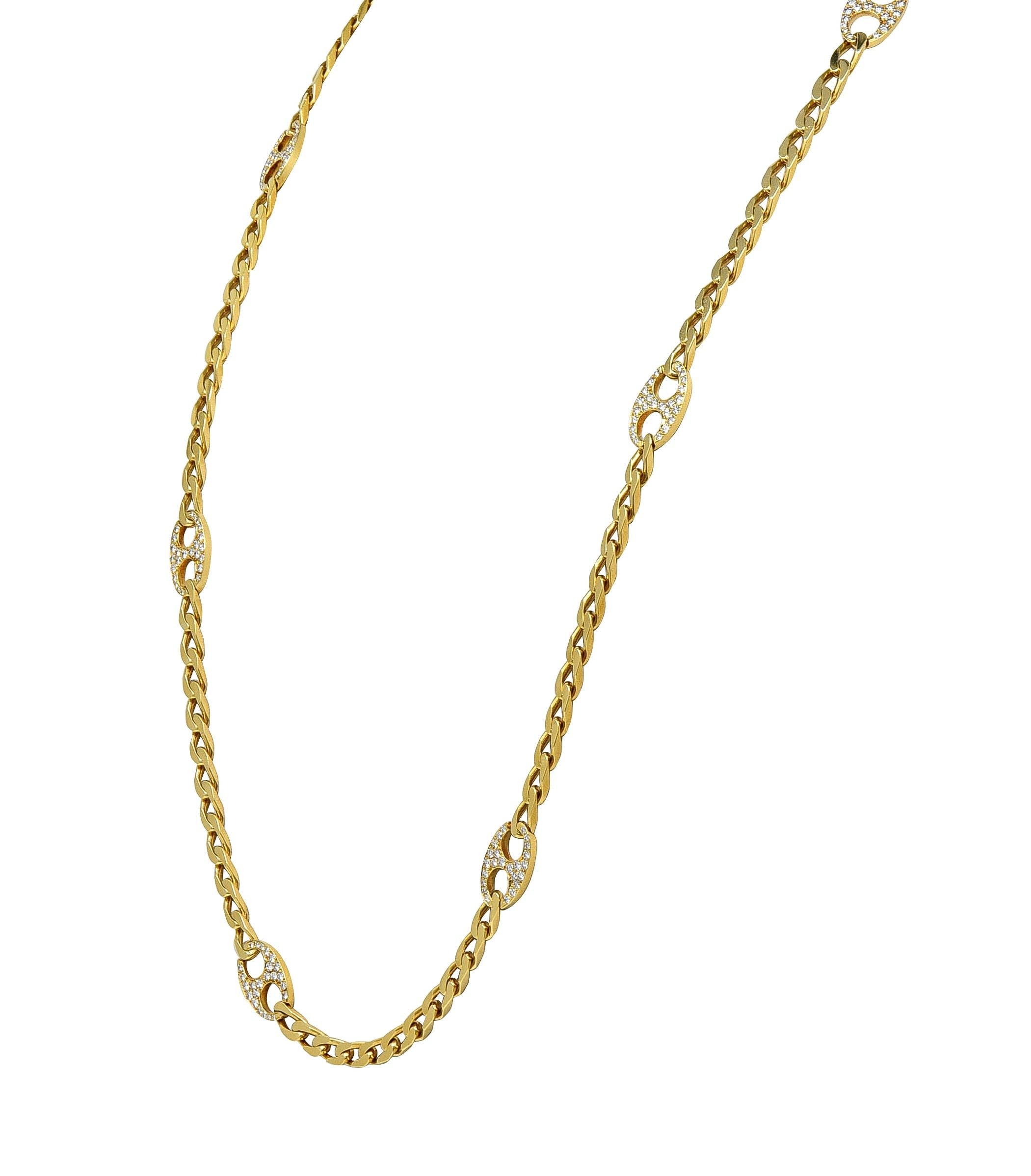Bulgari 1980's Diamond 18 Karat Yellow Gold Vintage Mariner Link Chain Necklace