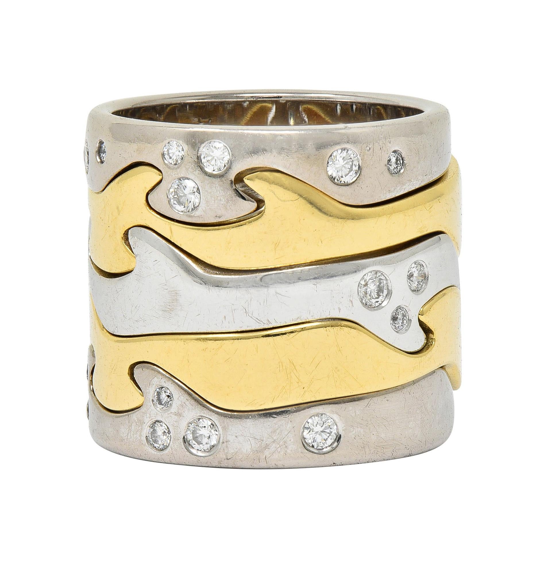 Georg Jensen 1990 Diamond 18K Two-Tone Gold Vintage Puzzle Nina Koppel Ring