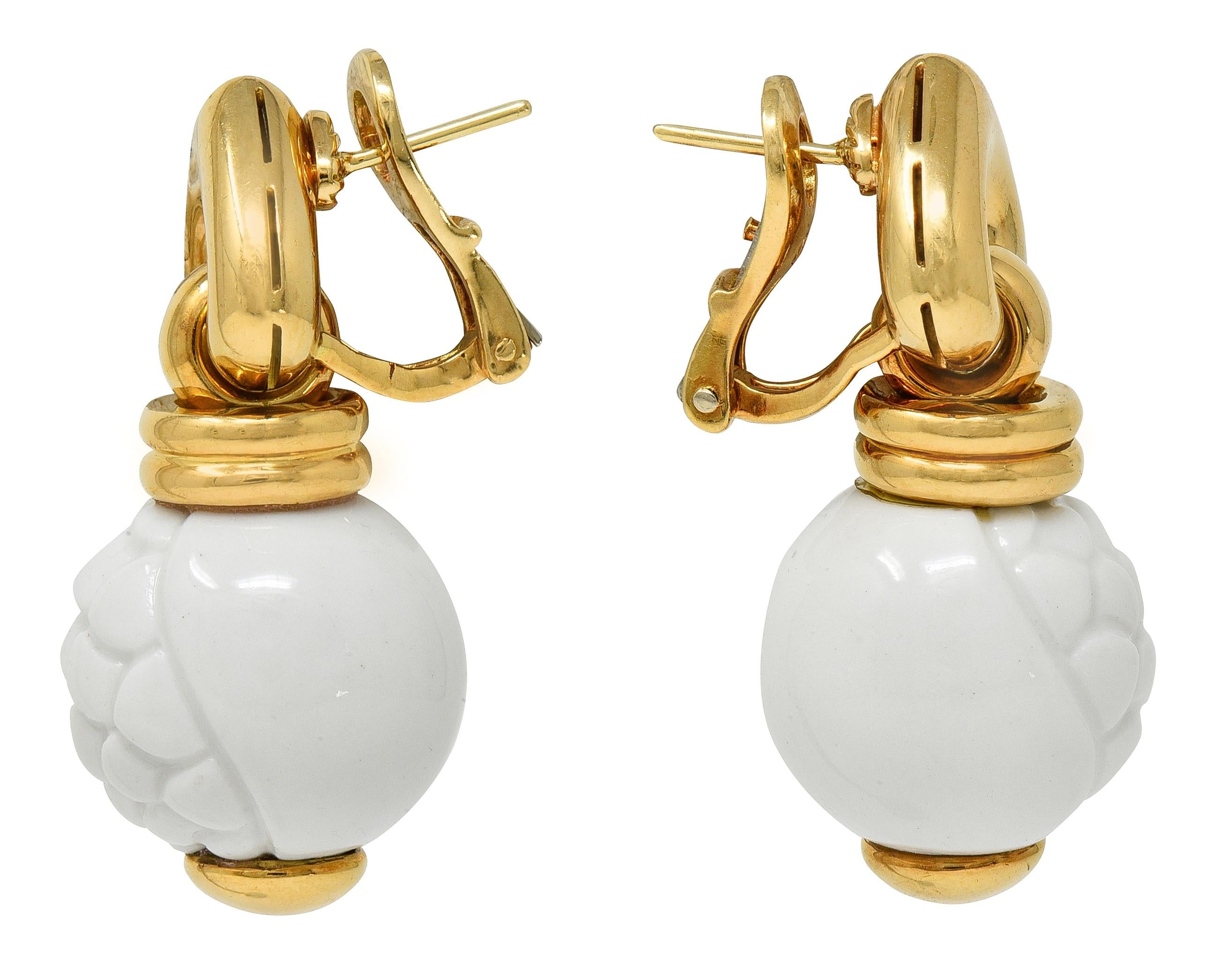 Bulgari 1990's Ceramic 18K Yellow Gold Chandra Beaded Drop Ear-Clip Earrings