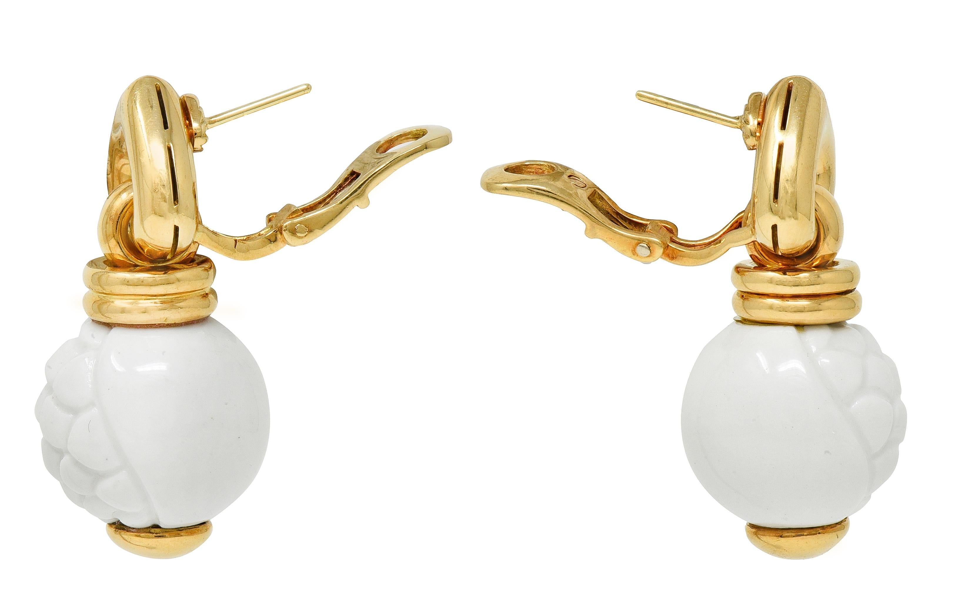 Bulgari 1990's Ceramic 18K Yellow Gold Chandra Beaded Drop Ear-Clip Earrings