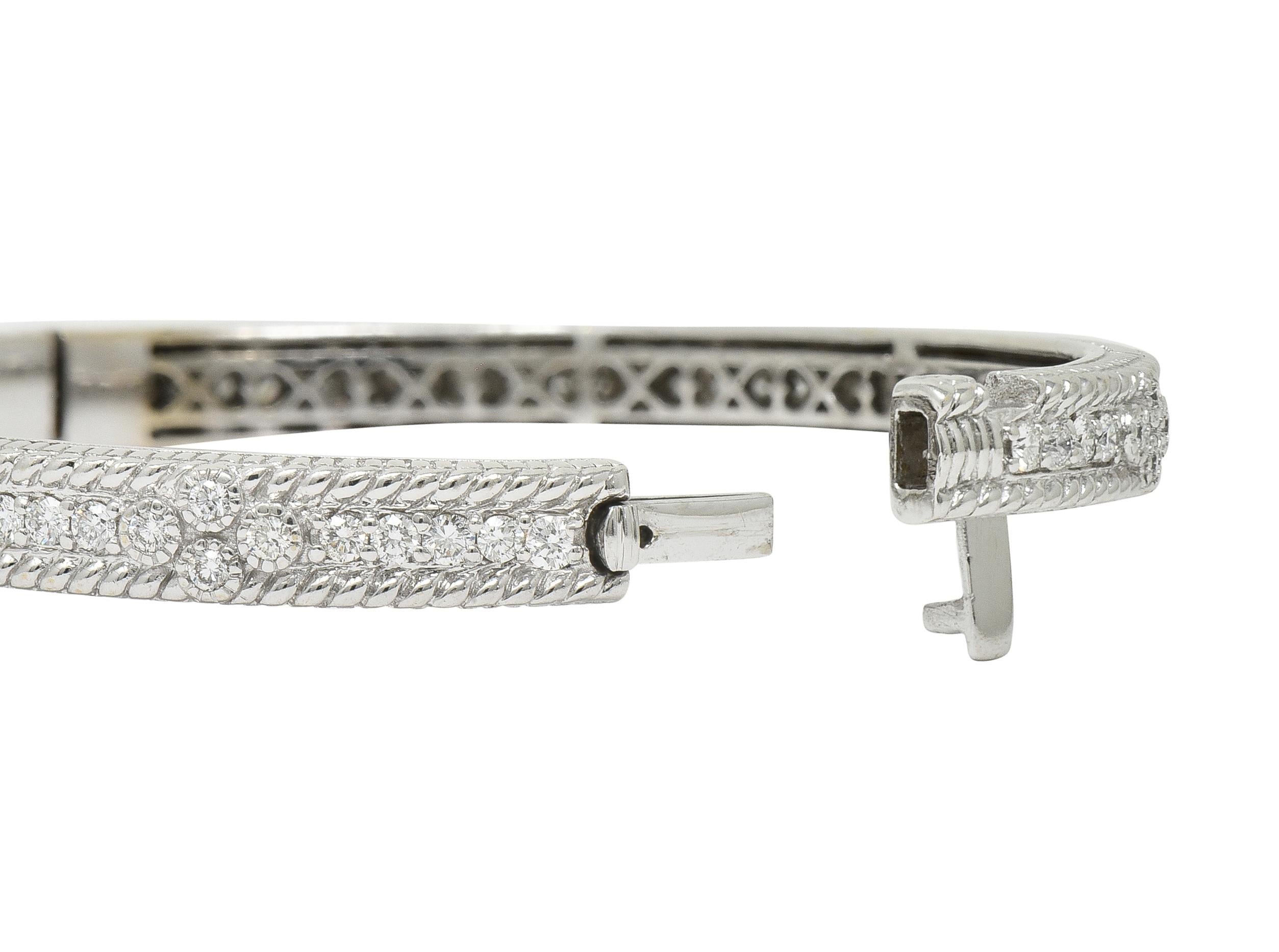 Judith Ripka 2000's Diamond 18 Karat White Gold Twisted Rope Bangle Bracelet