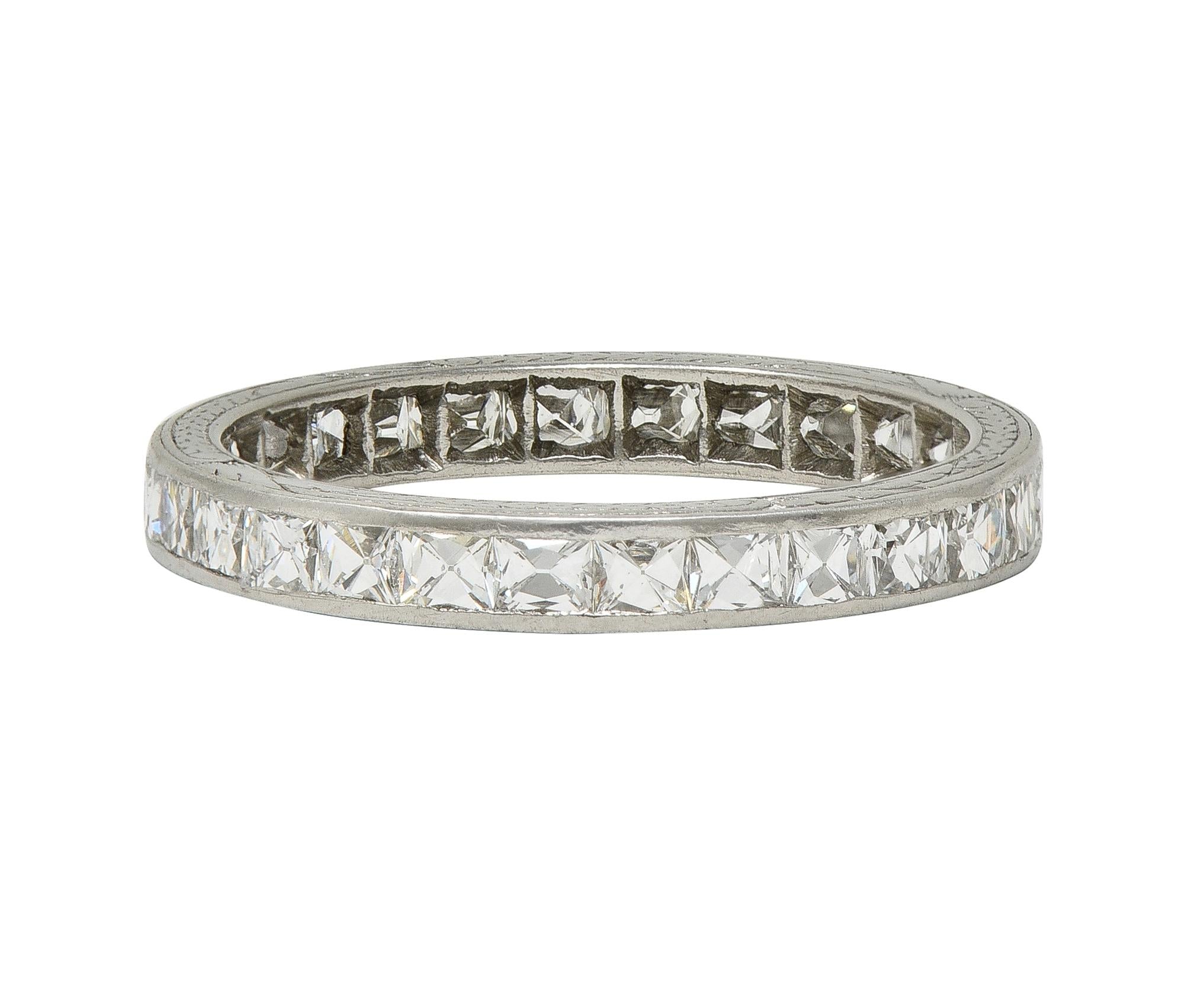 Art Deco 1.50 CTW French Cut Diamond Platinum Vintage Eternity Wedding Band Ring