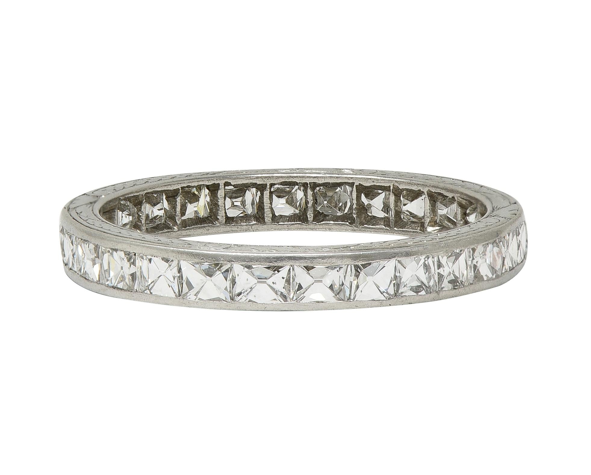 Art Deco 1.50 CTW French Cut Diamond Platinum Vintage Eternity Wedding Band Ring