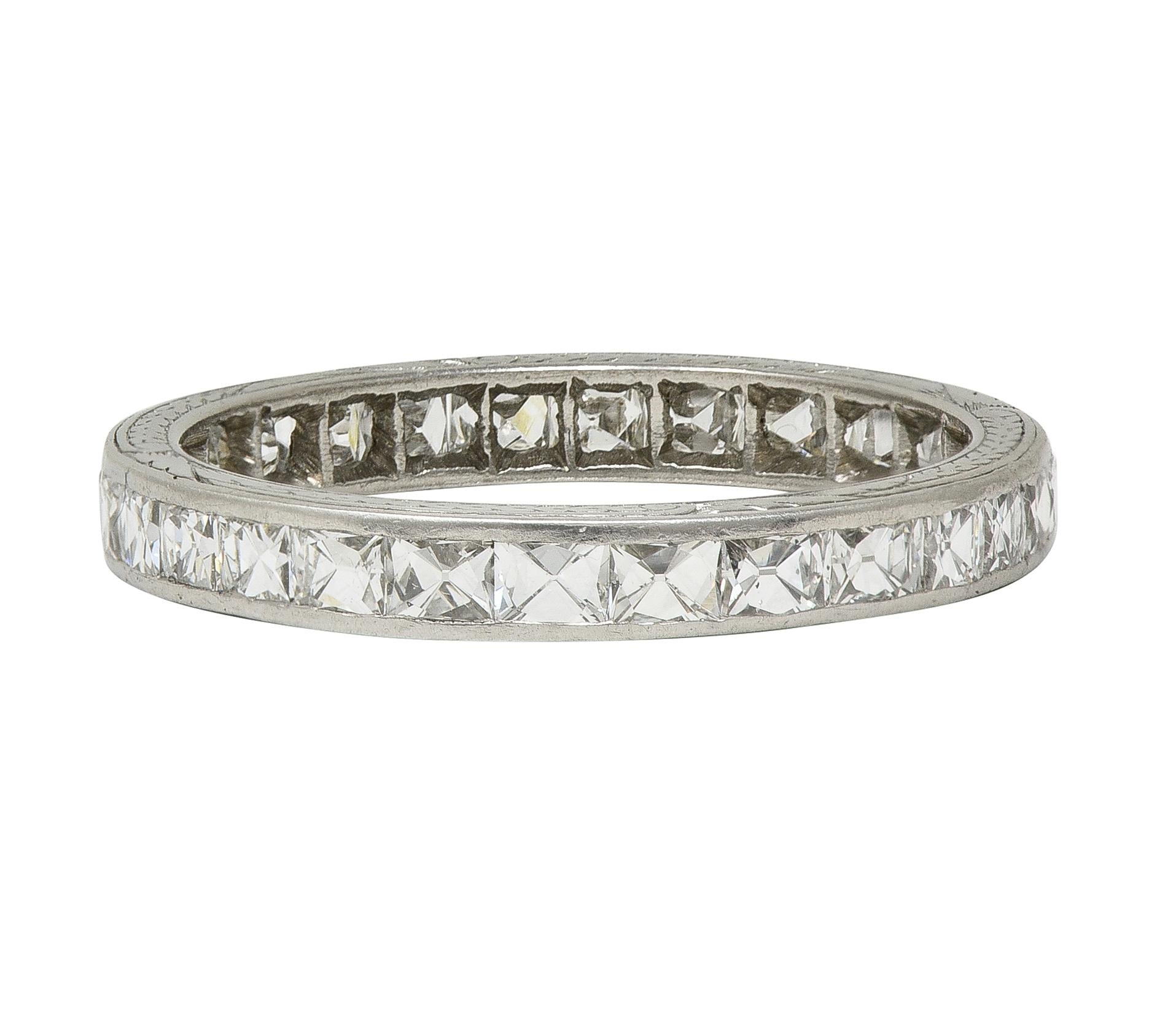 Art Deco 1.50 CTW French Cut Diamond Platinum Vintage Eternity Wedding Band Ring