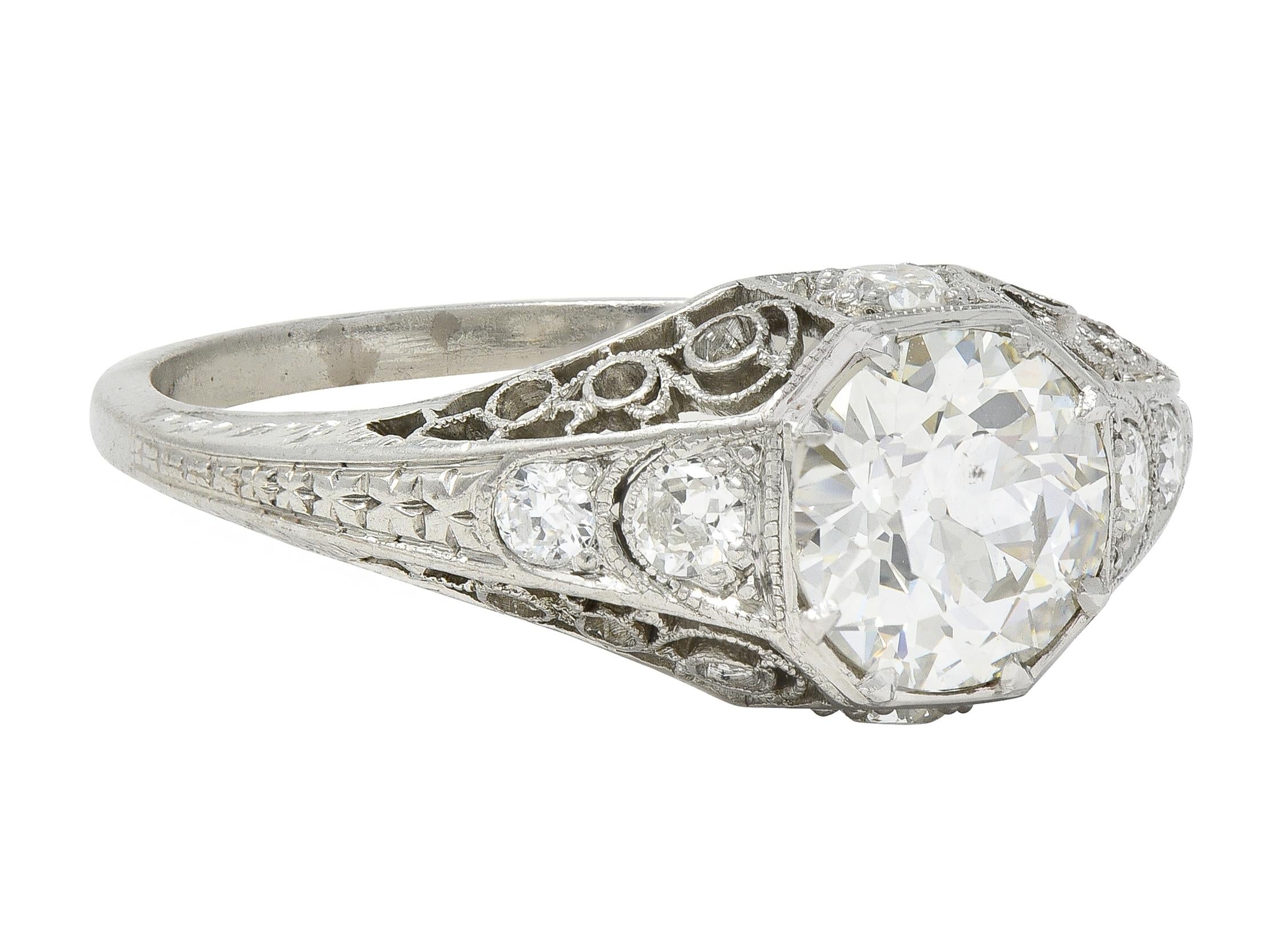 Art Deco Old European Diamond Platinum Antique Scroll Filigree Engagement Ring