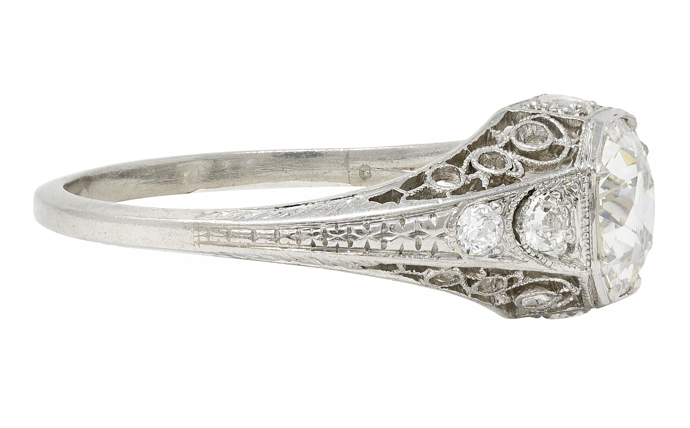 Art Deco Old European Diamond Platinum Antique Scroll Filigree Engagement Ring