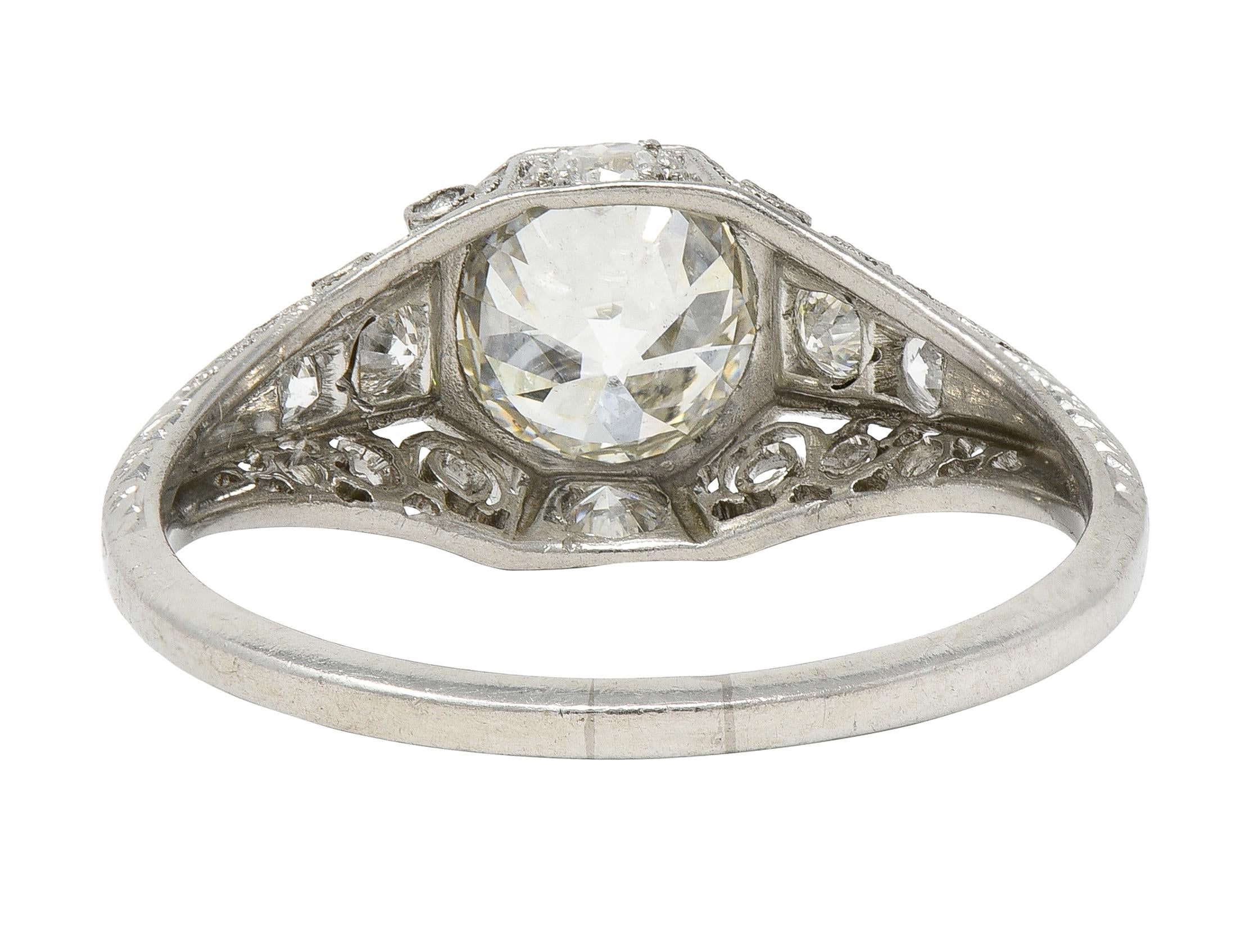 Art Deco Old European Diamond Platinum Antique Scroll Filigree Engagement Ring