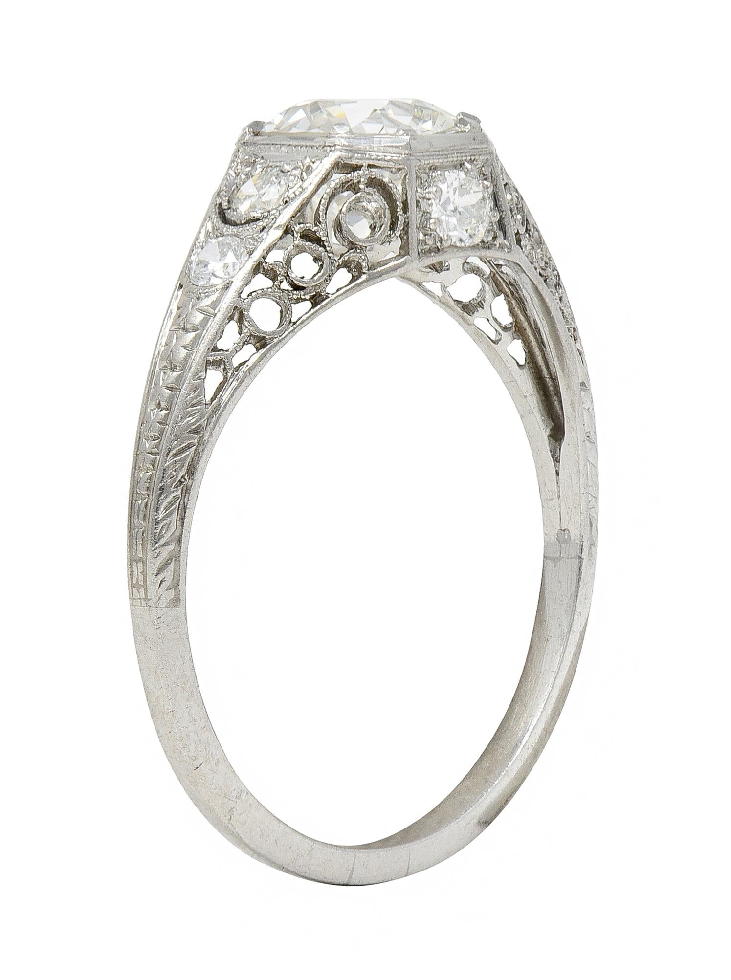 Art Deco Old European Diamond Platinum Antique Scroll Filigree Engagement Ring