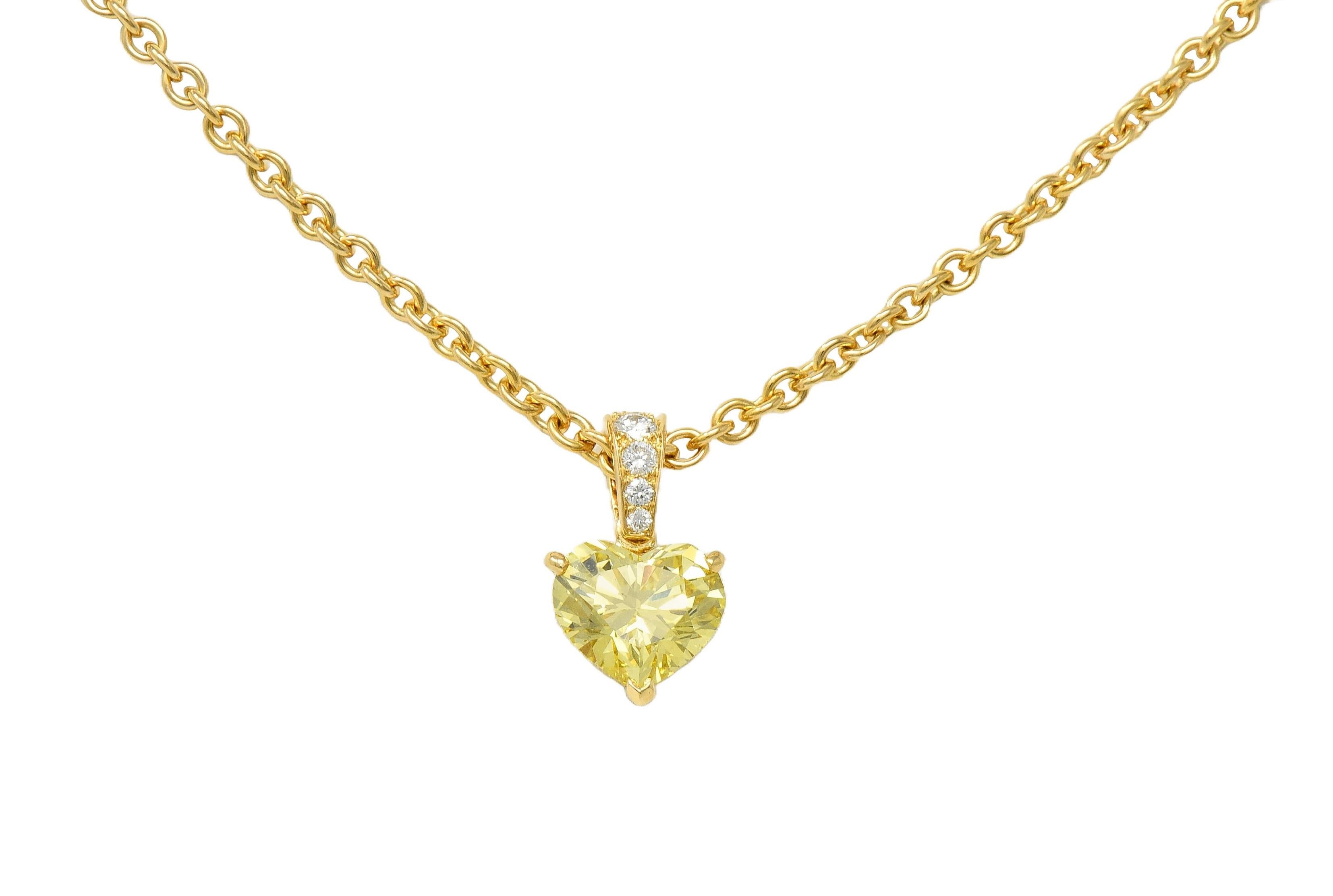 Cartier French 2.33 CTW Fancy Intense Yellow Heart Cut Diamond 18 Gold Necklace